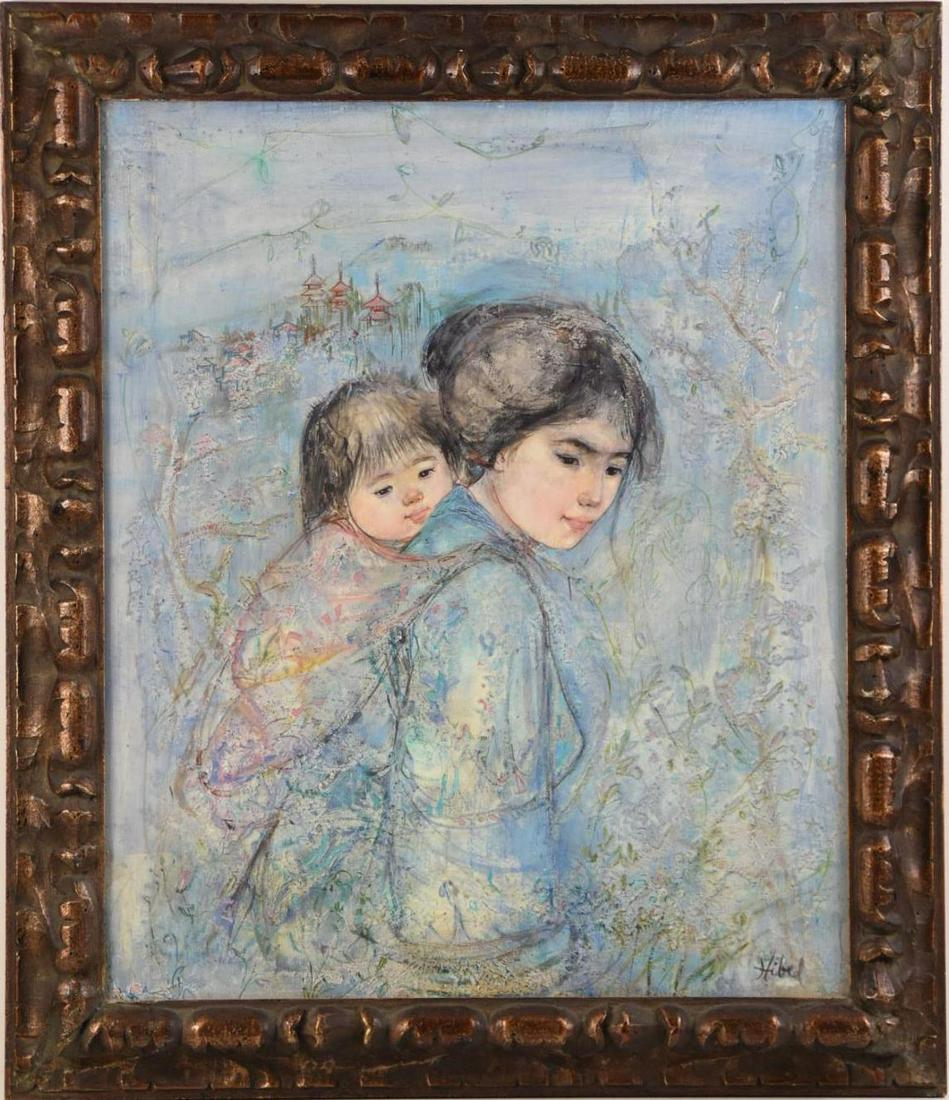 EDNA HIBEL (American. 1917-2014): Signed Hibel l/r. Oil on Board. Measuring 26 by 22 in., overall 32 by 27.5 in.