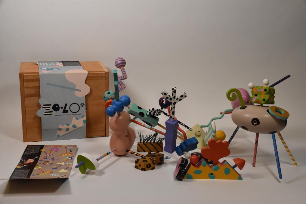 Zolo by Raw Materials Construction Set: Zolo by Raw Materials Construction Set. 50 Pieces. Lot Contains Box, Pieces and Advertisements. 11" x 9"