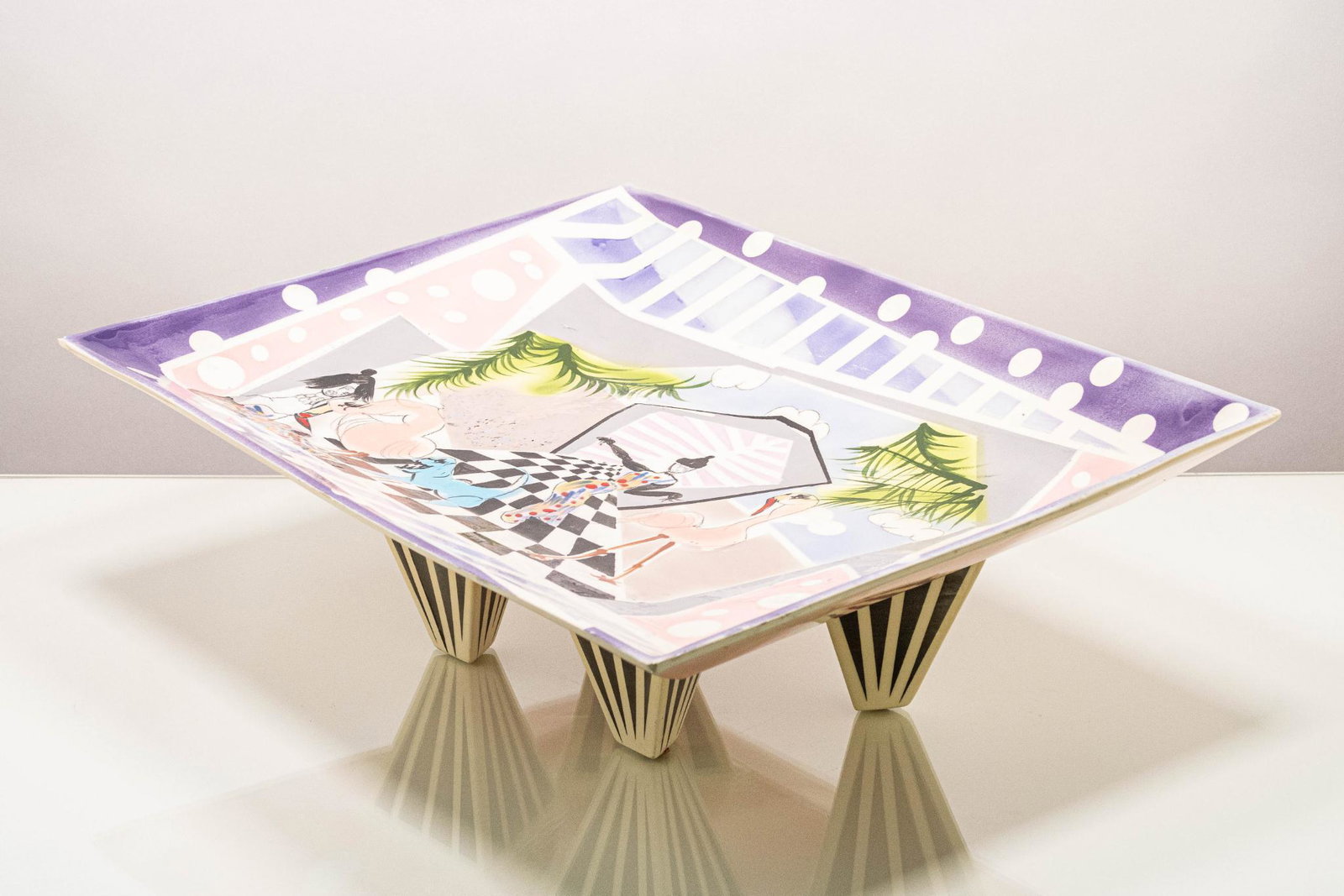 Title Rike Moss Signed Art Pottery Decorative Legged: DescriptionArt pottery decorative legged tray, signed "Rike Moss" to underside. ARTIST: Rike Moss CONDITION: Excellent DIMENSIONS: H 6.5” x W 21” x D 16”