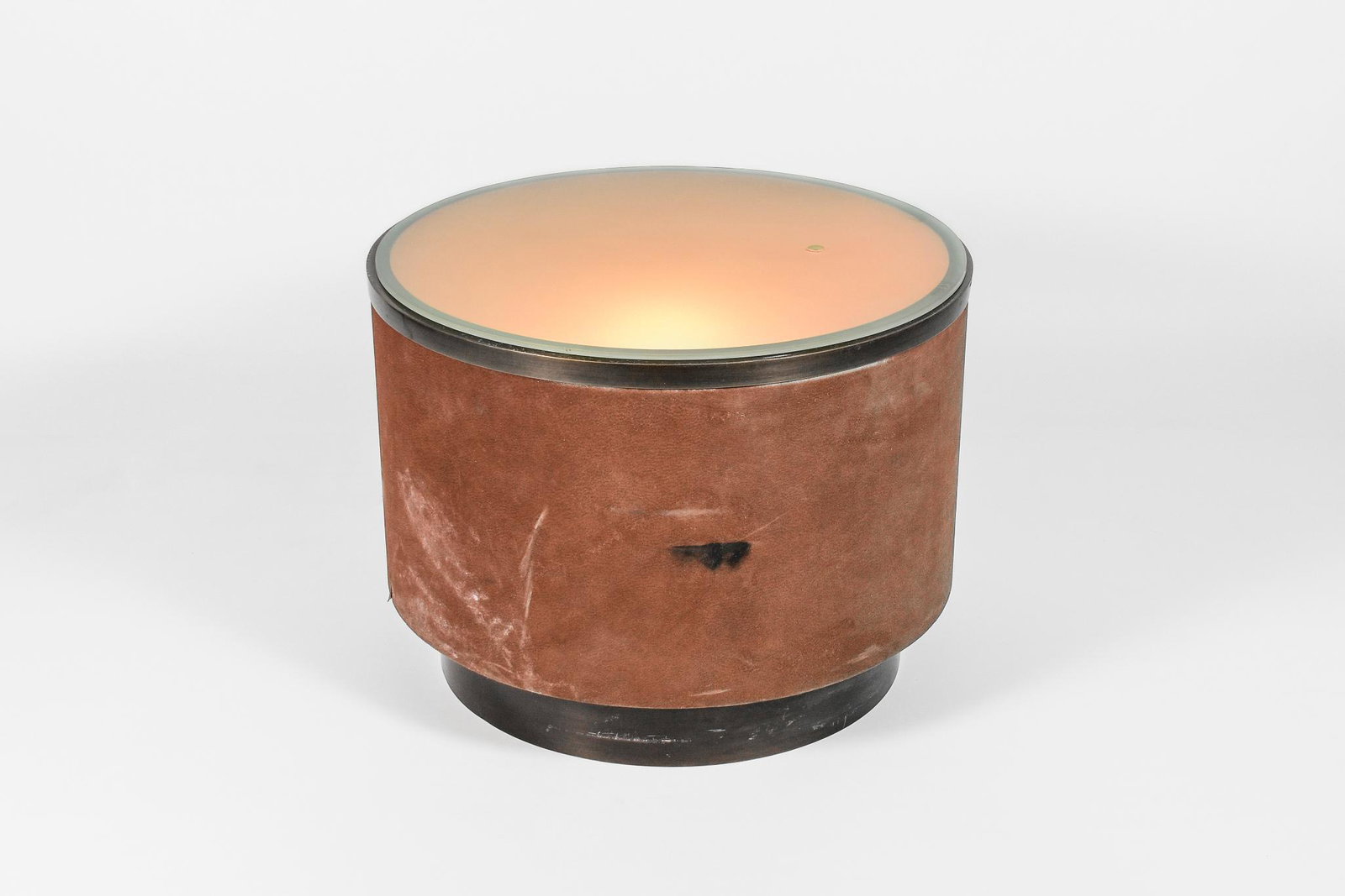 Mid Century Modern Brown Suede Drum Table Lamps (1 of 14)