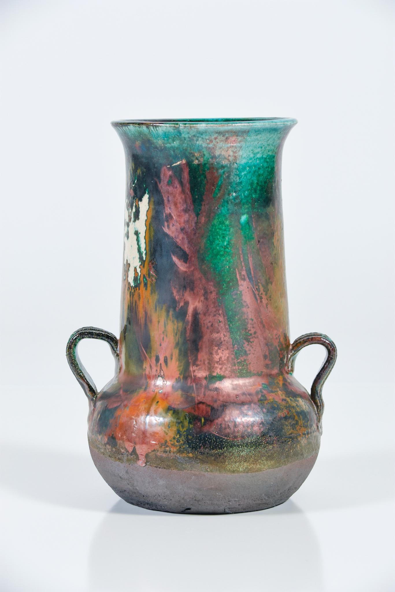 Signed Evans Raku 2 Handled Pottery Vase (1 of 6)