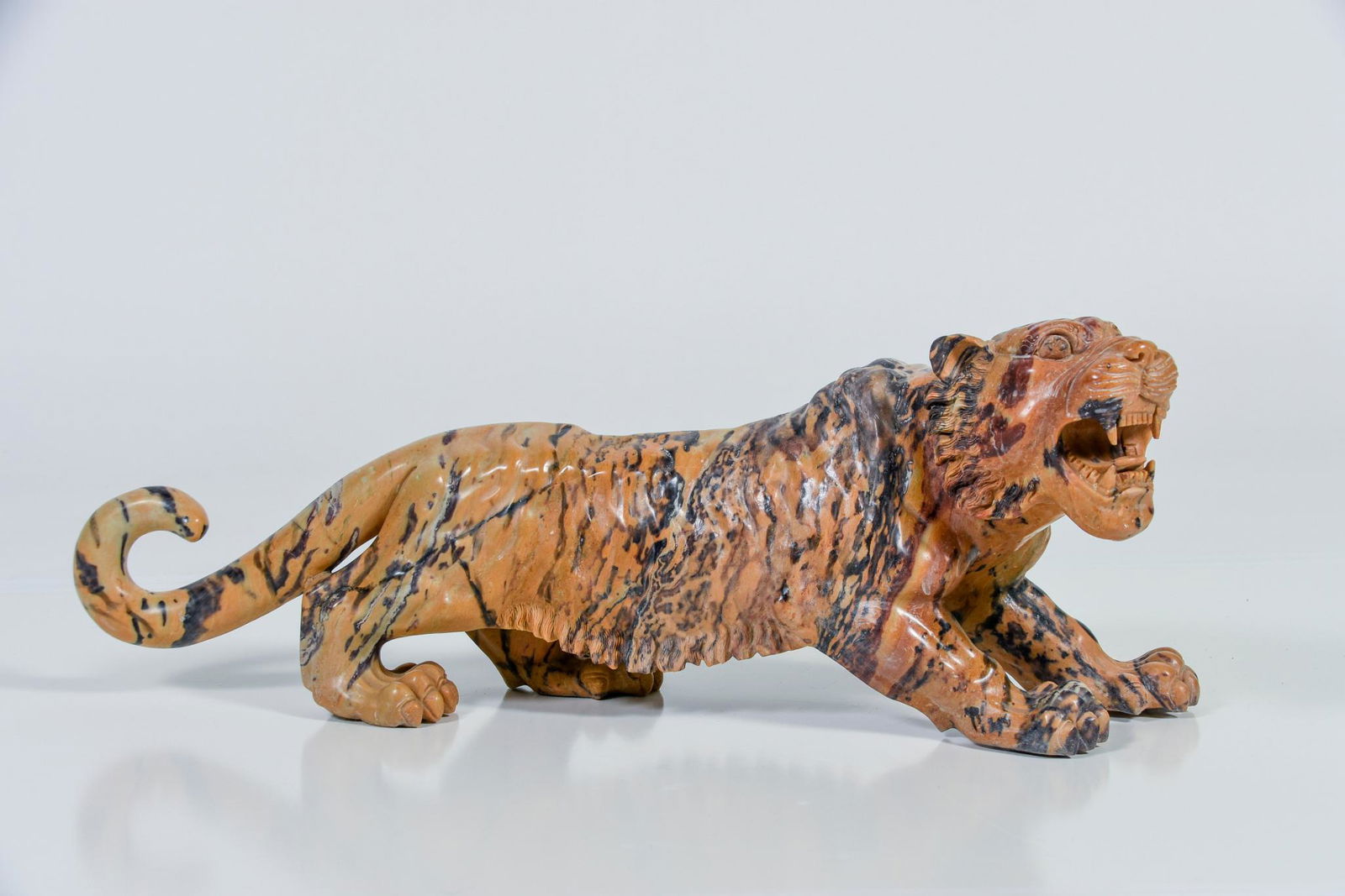 Art Deco Sculpture Carved Marble Tiger (1 of 10)