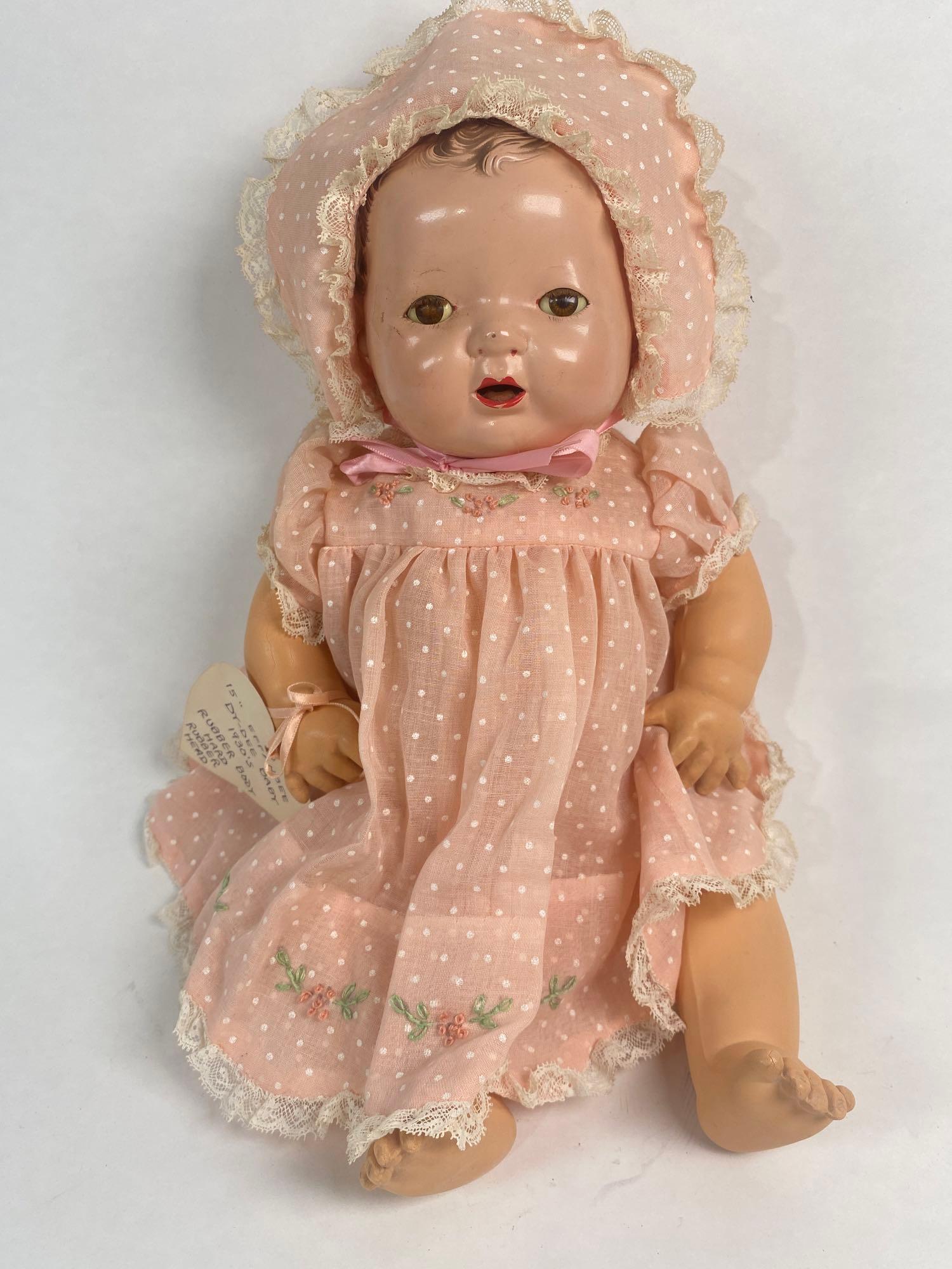 1930s Doll by Effanbee: 1930s doll by EFFANBE. Dy-Dee baby 15". Doll has rubber body and head and molded ears. unmarked