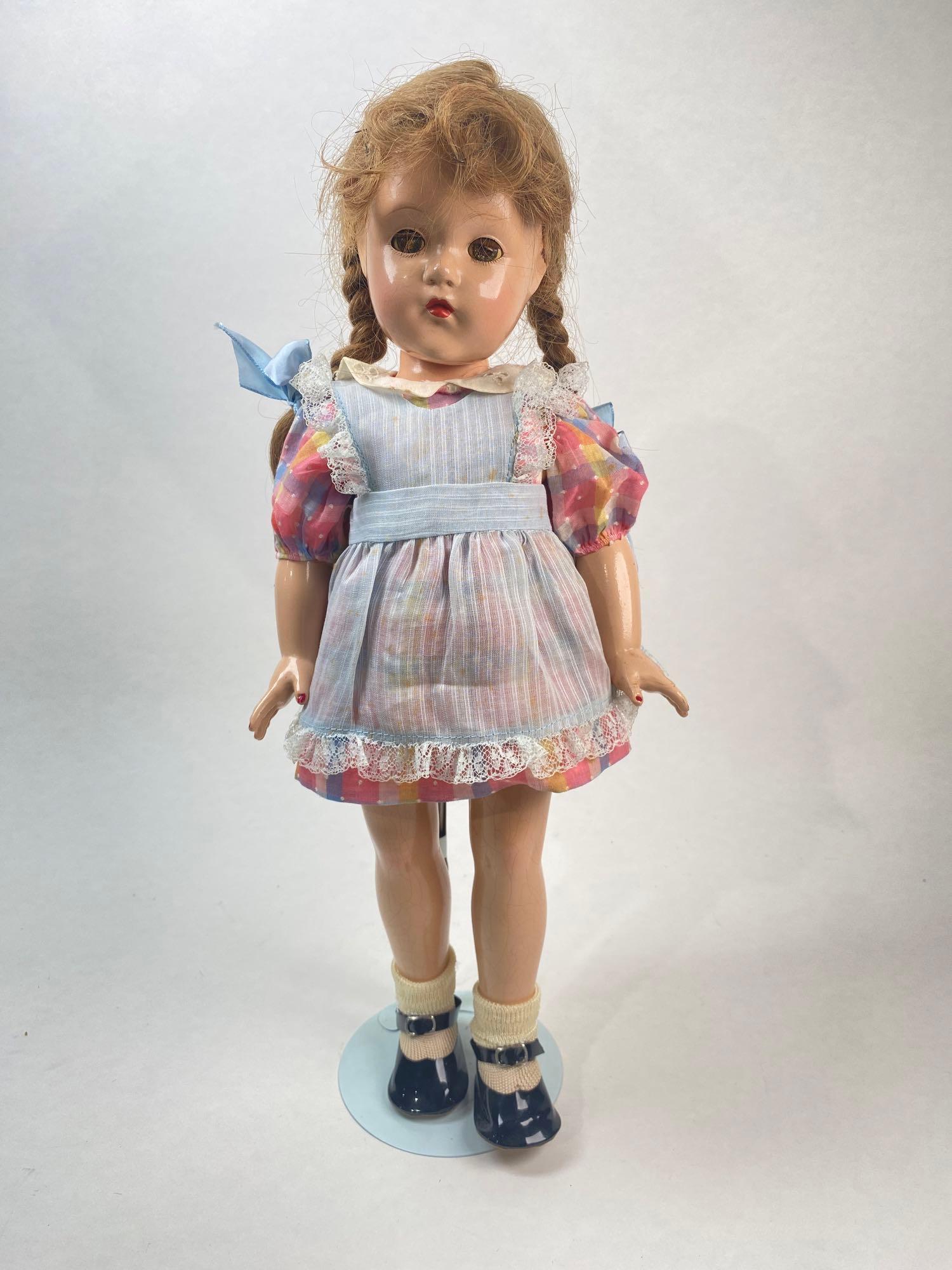 Little Lady Composition Doll: Little lady composition doll 18" Effanbee durable doll with original dress and human hair wig, unmarked.