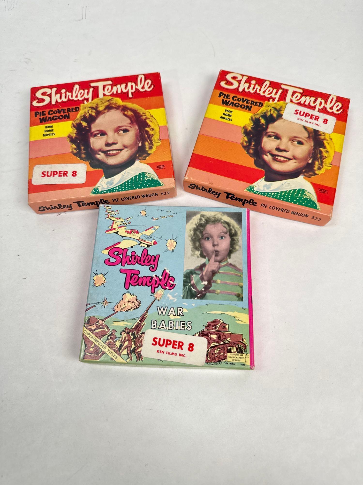 Shirley Temple, 8 mm Films For Projectors: Shirley Temple, 8 mm films for projectors. (2) Shirley Temple pie covered wagon and (1) War babies.