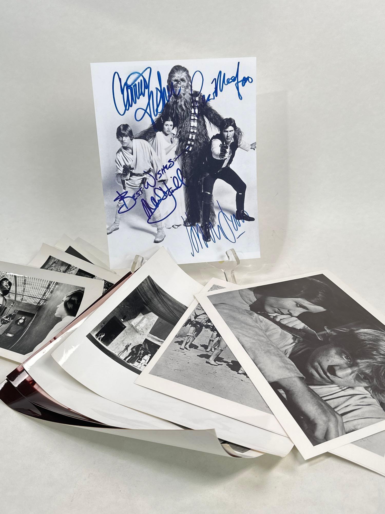 Set of 11 STAR WARS photos: Set of 11 STAR WARS photos: (3) 5x8 black and white photos, (8) 8x10 black and white and color. Signed photo does not come with certificate of authenticity.