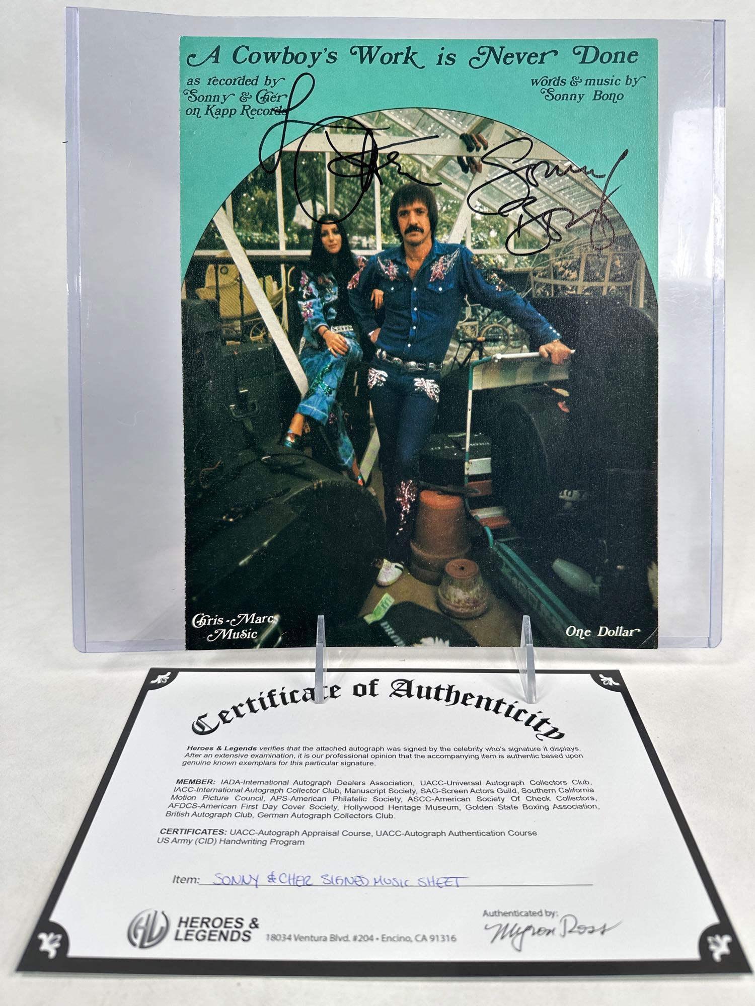 Sonny and Cher signed music sheet - “ A Cowboy’s work is never done. (1 of 13)