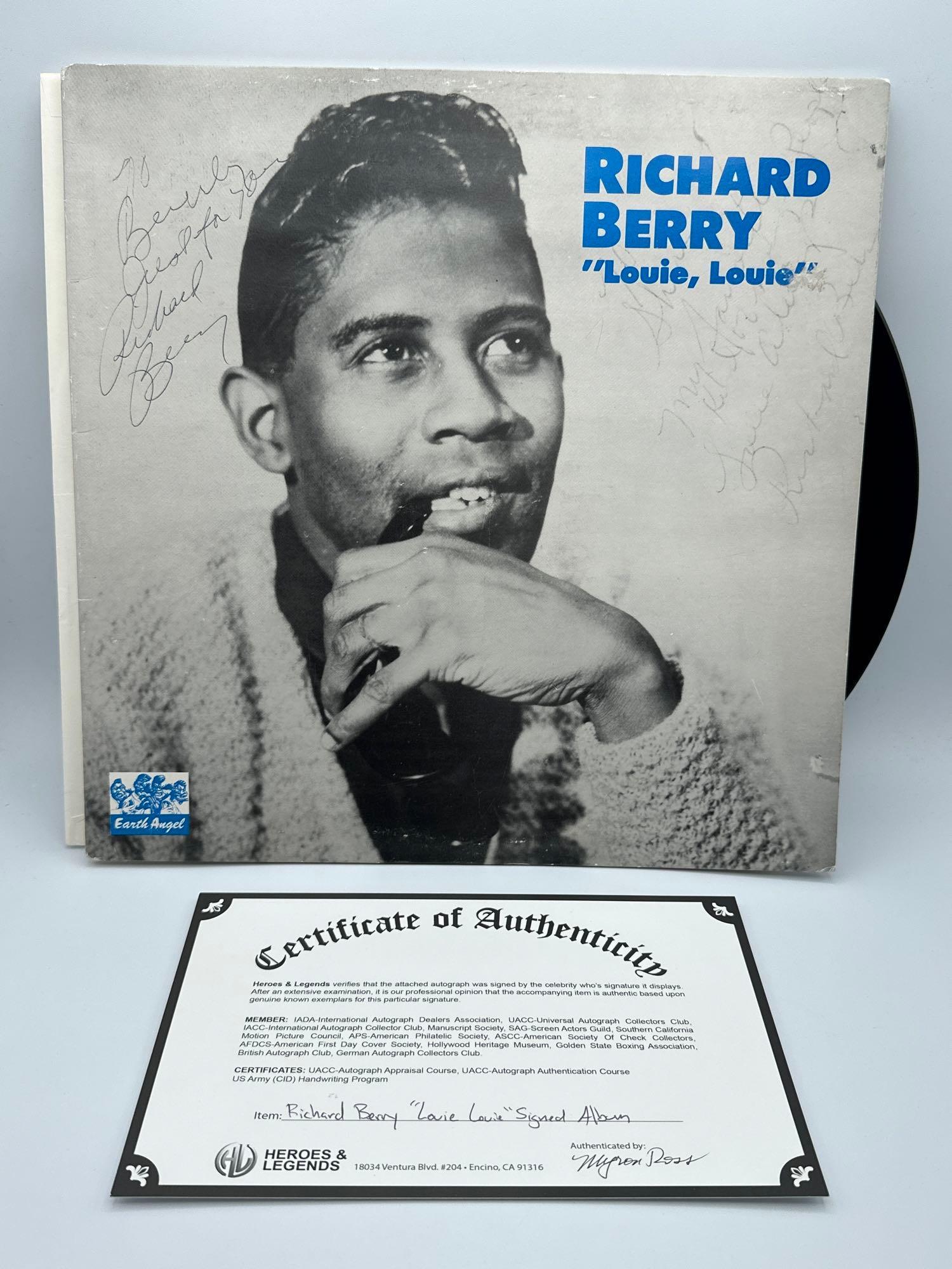 Richard Berry “Louie, Louie” Signed/autographed album with COA: Richard Berry “Louie, Louie” Signed/autographed album with certificate of authenticity. Earth Angel. Mono JD-901, Good condition.