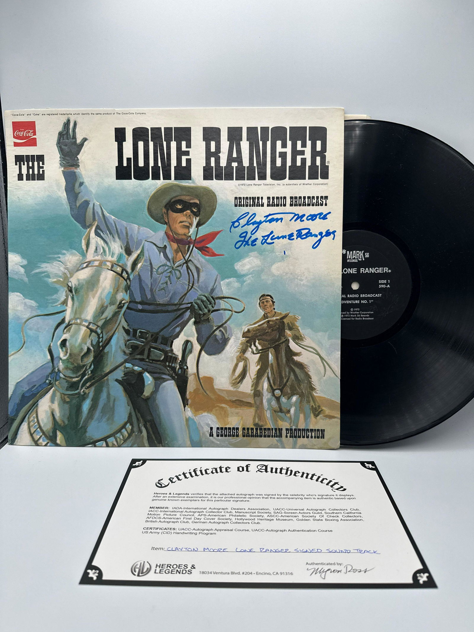 Signed/Autographed The Lone Ranger original radio broadcast, signed/autographed by Clayton Moore (1 of 12)