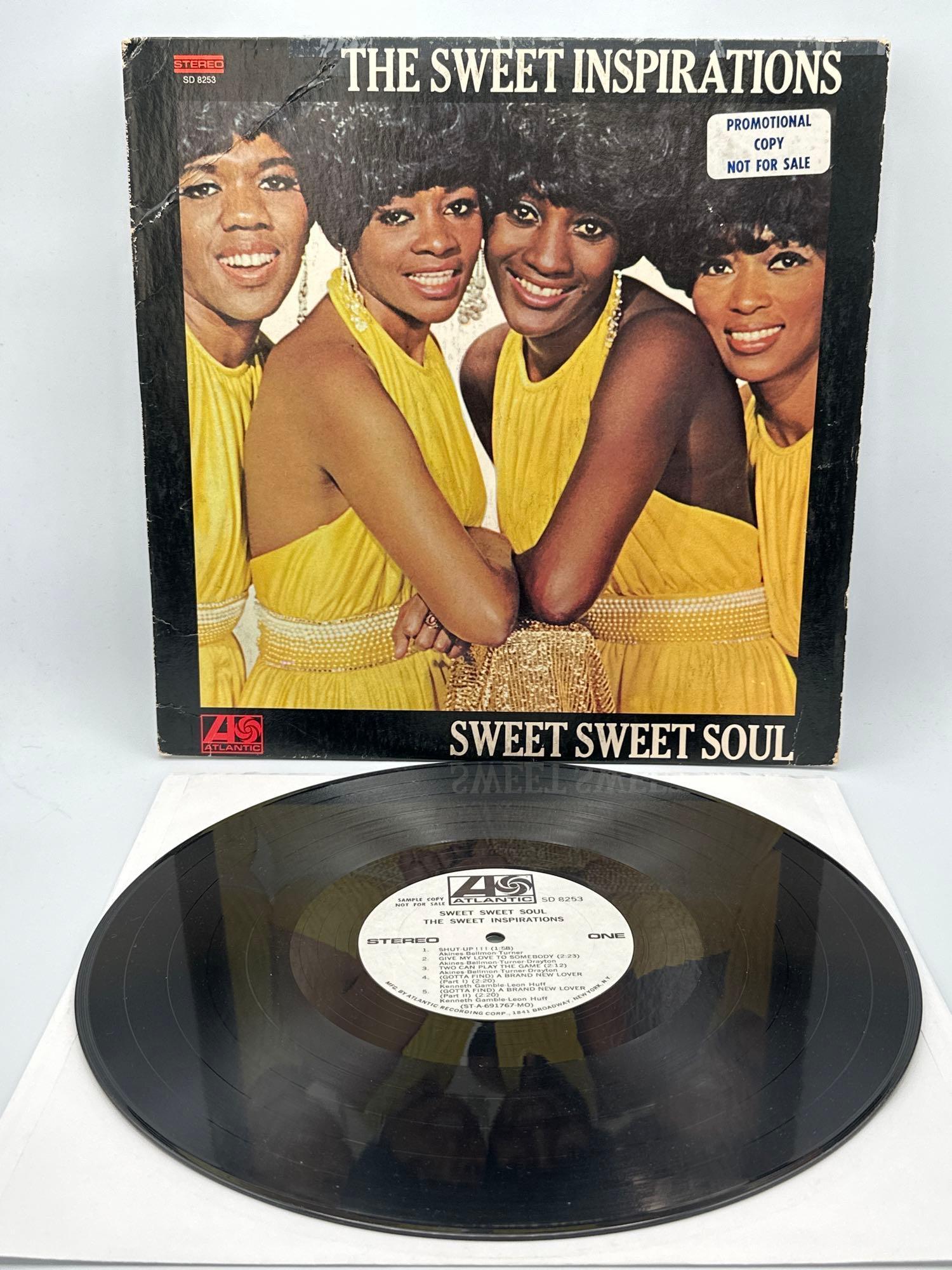 WHITE LABEL SWEET INSPIRATIONS Sweet Soul LP Atlantic SD 8253, orig PROMO.: WHITE LABEL SWEET INSPIRATIONS Sweet Sweet Soul LP (Atlantic SD 8253, orig PROMO. 12” record. Bend on cover and split at top, with minor wear and tear.