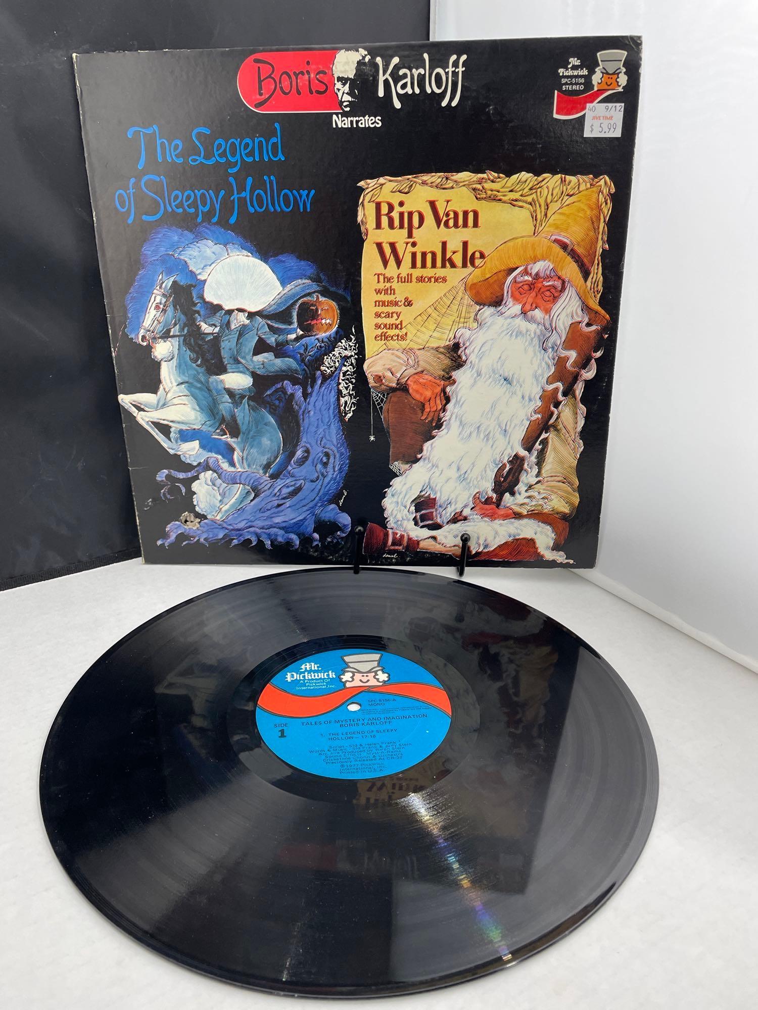 Vintage Record Boris Karloff Narrates The Legend of Sleepy Hollow and Rip Van Winkle: Vintage Record Boris Karloff Narrates The Legend of Sleepy Hollow and Rip Van WinklePlease see photos for condition. Cover has a hole on back. Record is fairly clean.