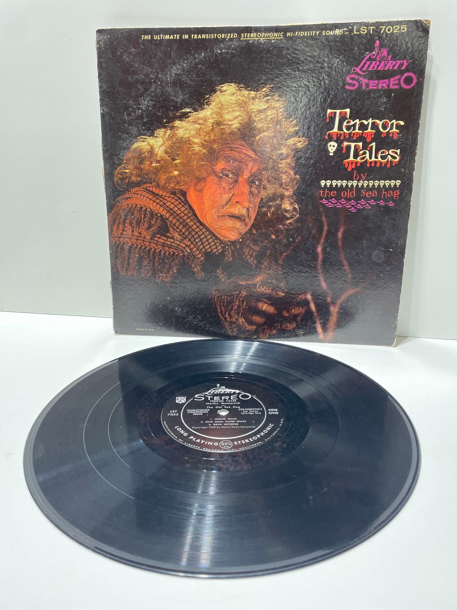 MARTHA WENTWORTH TERROR TALES BY THE OLD SEA HAG LIBERTY STEREO LP: MARTHA WENTWORTH TERROR TALES BY THE OLD SEA HAG LIBERTY STEREO LPPlease see photos for condition. Record cover has some shelf ware. Record has some light scratches.