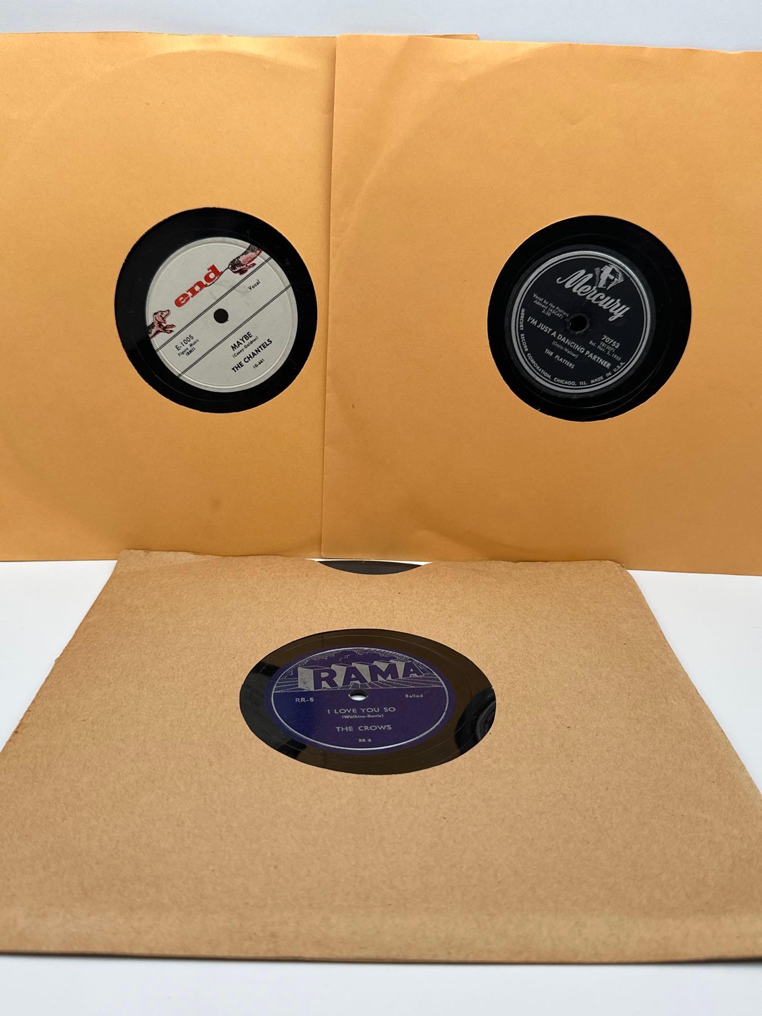 (3) 78 records: The Platters, The Crows and The Chantels: (3) 78 records: The Platters, The Crows and The Chantels The Platters The Great Pretender/I'm Just a Dancing Partner 1955 Mercury 78 10” recordTHE CROWS - Gee/I Love You So - 10" 78 RAMADOO