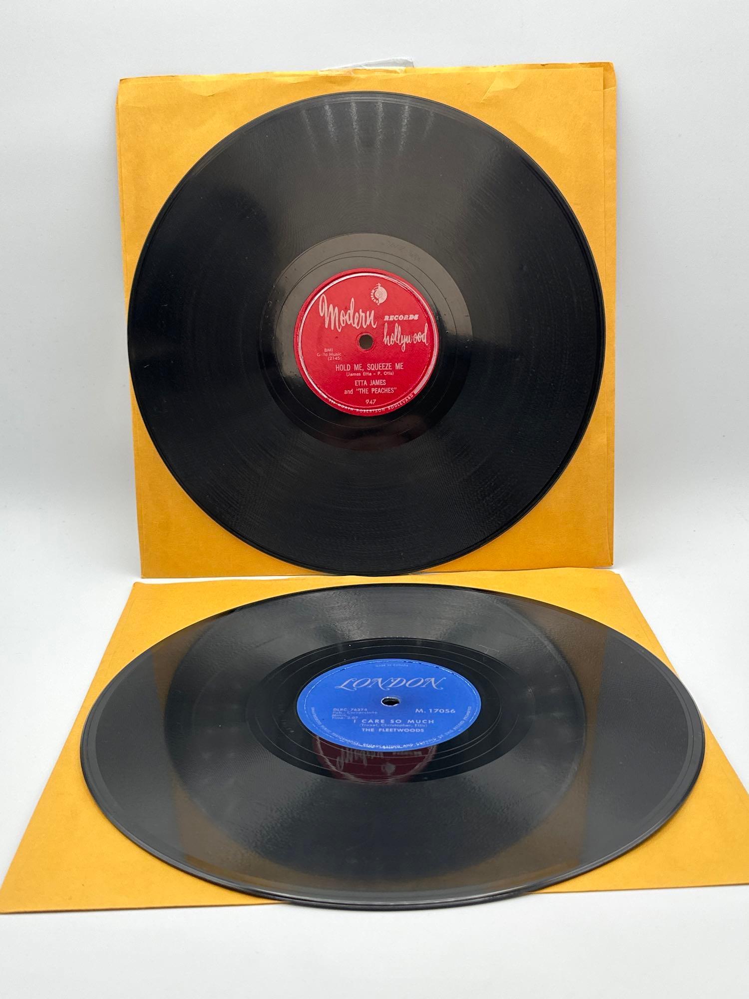 (2) 78 records: The Fleetwoods and Etta James: (2) 78 records: The Fleetwoods and Etta James The Fleetwoods- I care so much and Come softly to me. M.17056 LONDON records made in Canada. Etta James and the peaches: Thevwallflower and Hold me,