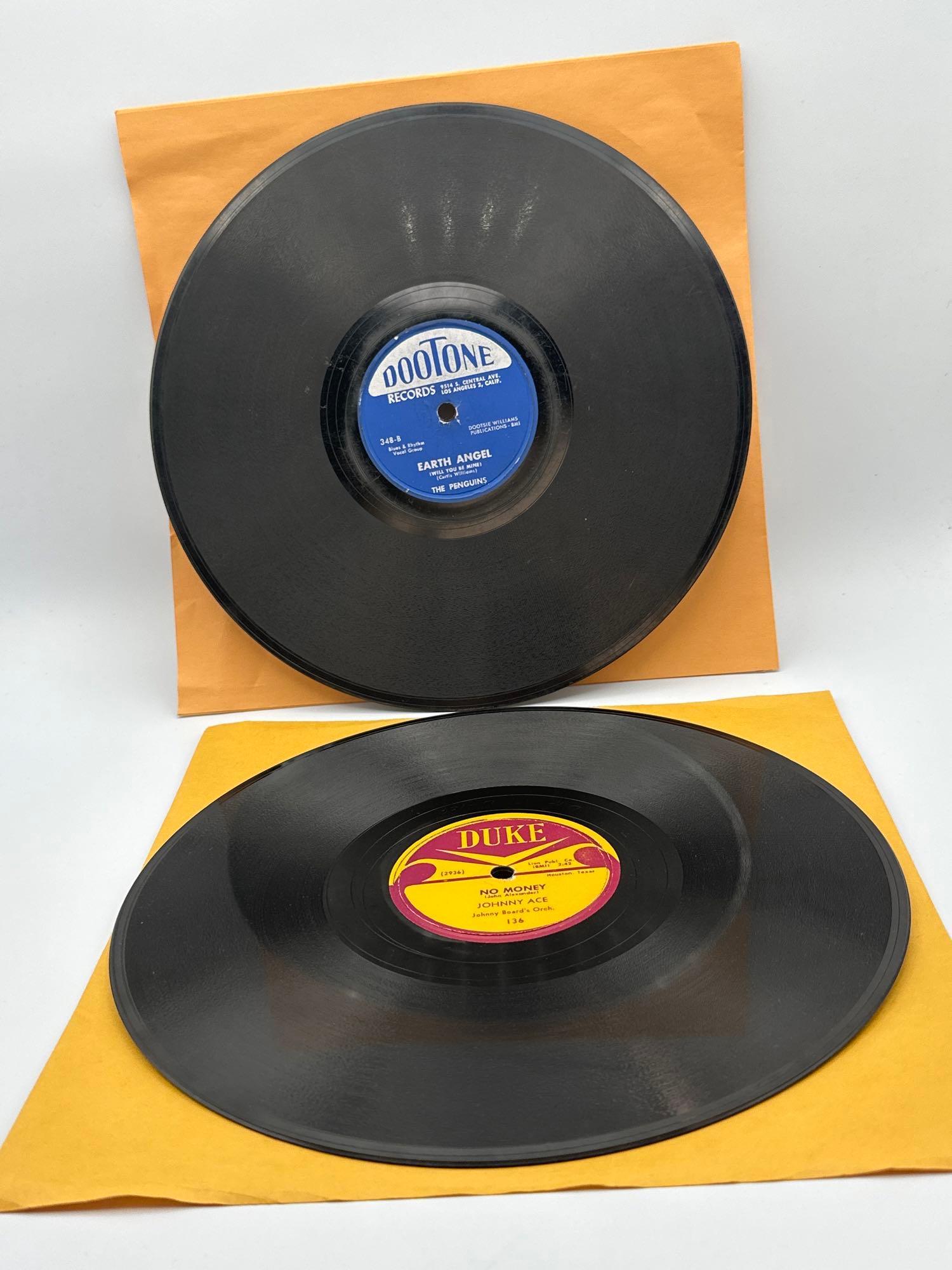 (2) 78 Records: The Penguins and Jonny Ace: (2) 78 Records: The Penguins and Jonny Ace. Penguins -Earth Angel / Hey Senorita 78 rpm, 10” record. 348-B DOOTUNE records Johnny Ace- No Money/ pledging my love, 78rpm 10” DUKE records 13