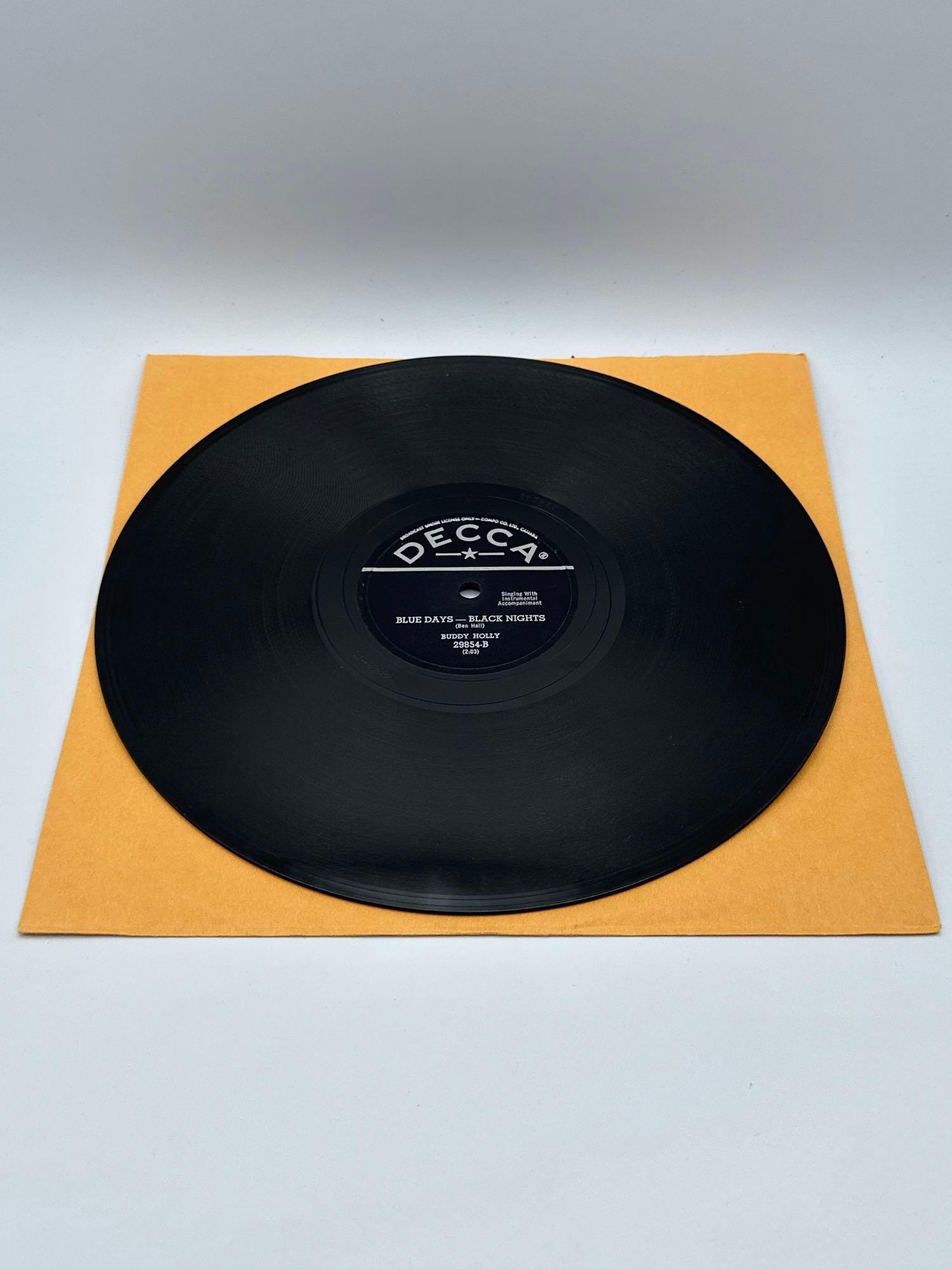 Buddy Holly- Love Me/ Blue Days and Black Nights 78 record: Buddy Holly- Love Me/ Blue Days and Black Nights record 29854-A/29854-B DECCA records 78rpm 10” record. No major marks or scratches