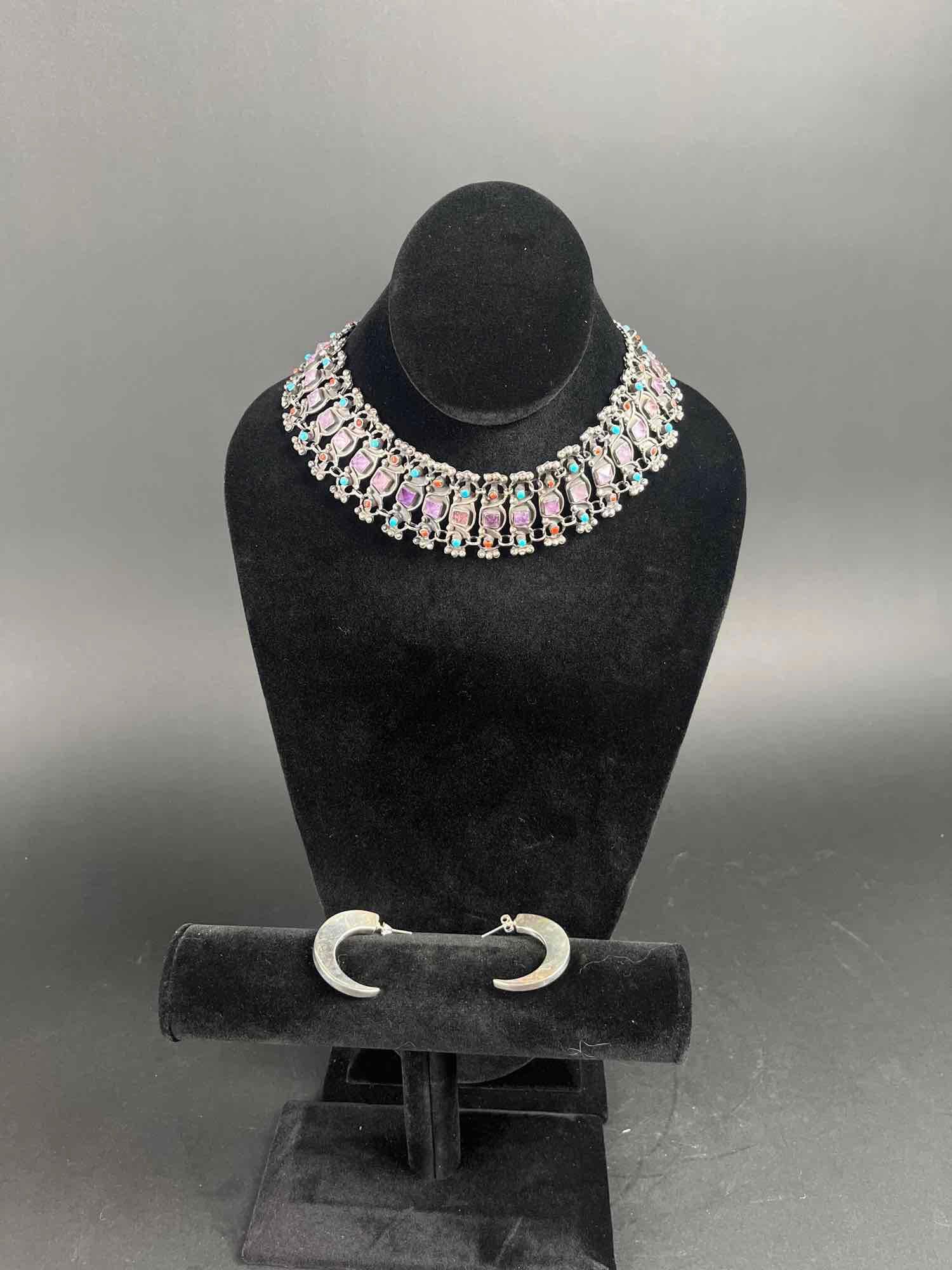 Mexican Sterling Silver Choker and Crescent Earings (1 of 10)