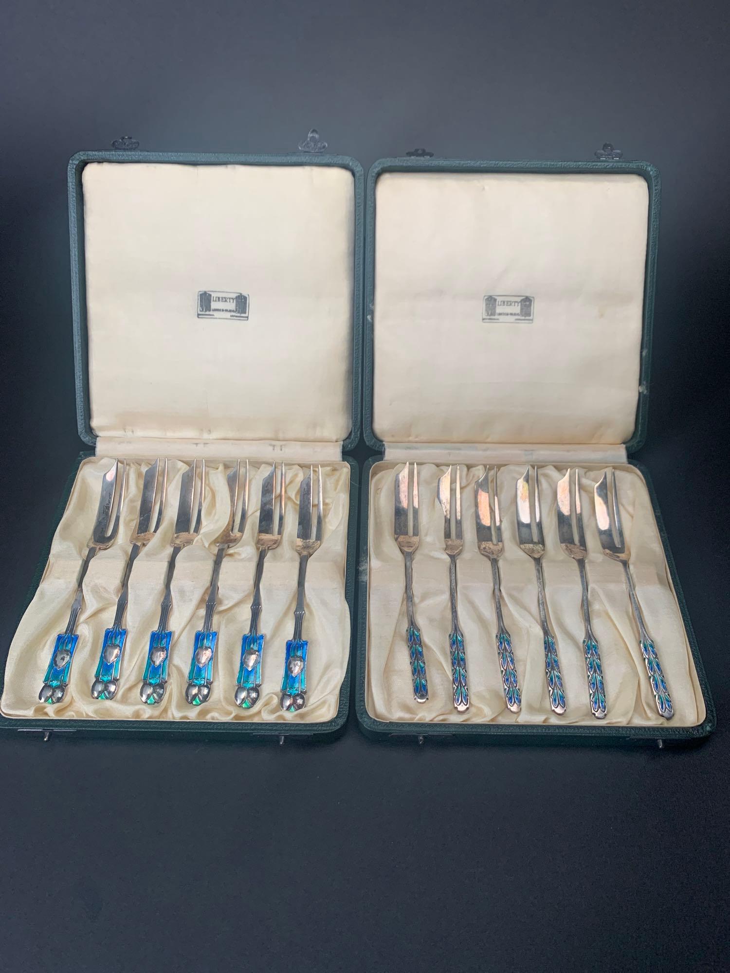 Twelve George V Sterling Silver and Enamel Cake Forks (1 of 12)