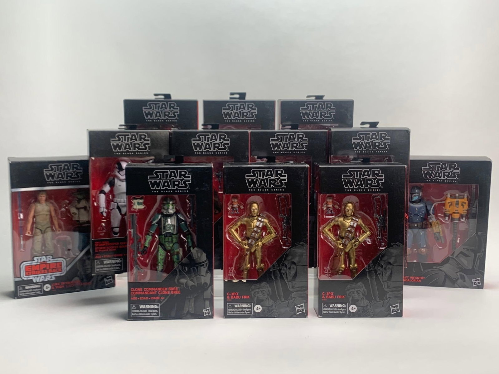 Twelve Star Wars The Black Series Action Figures (Hasbro Red Box): Twelve Star Wars The Black Series Action Figures (Hasbro Red Box) All figures are in original boxes and in good used condition. Boxes are showing signs of wear. Please see photos for additional detail