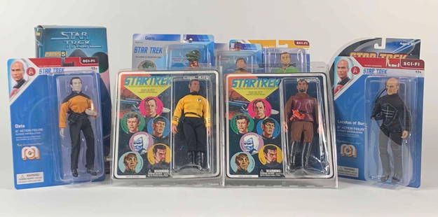 Large Lot of Vintage Star Trek Action Figures SEALED (Mego, Diamond, EMCE, Playmates): Large Lot of Vintage Star Trek Action Figures SEALED. Some boxes show light signs of wear. Please see photos for details. Figures Include:  Star Trek Collectors Series (003499) &#34;Talosian&#34; (Pla