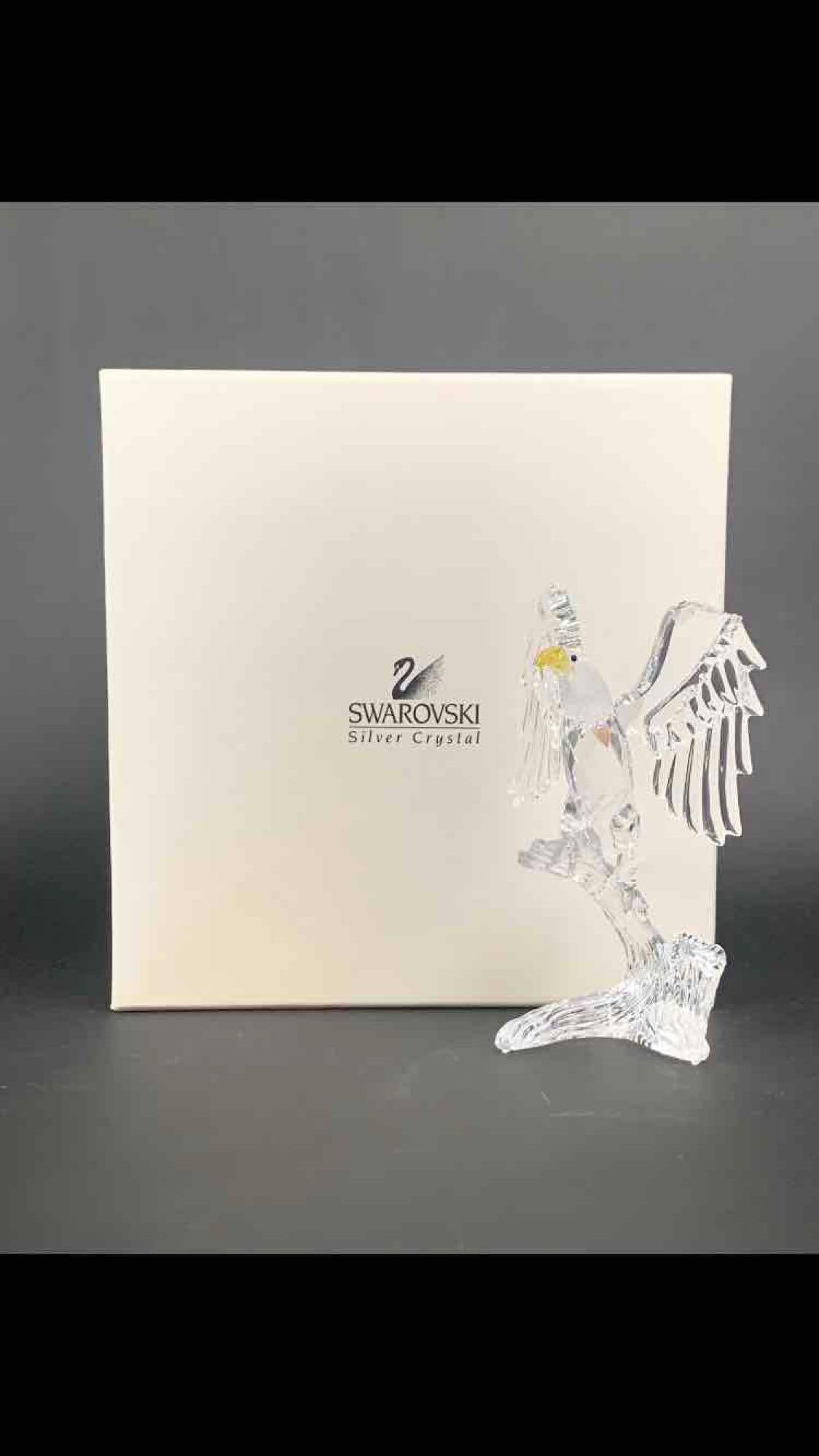 Swarovski "Bald Eagle" Figurine in Original Fitted Box: Swarovski Bald Eagle Figurine in Original Fitted Box. Model number 7670 and designed by Adi Stocker. (CIRCA 2005) Part of the "Feathered Friends" themed series. Eagle is clear crystal withy a 