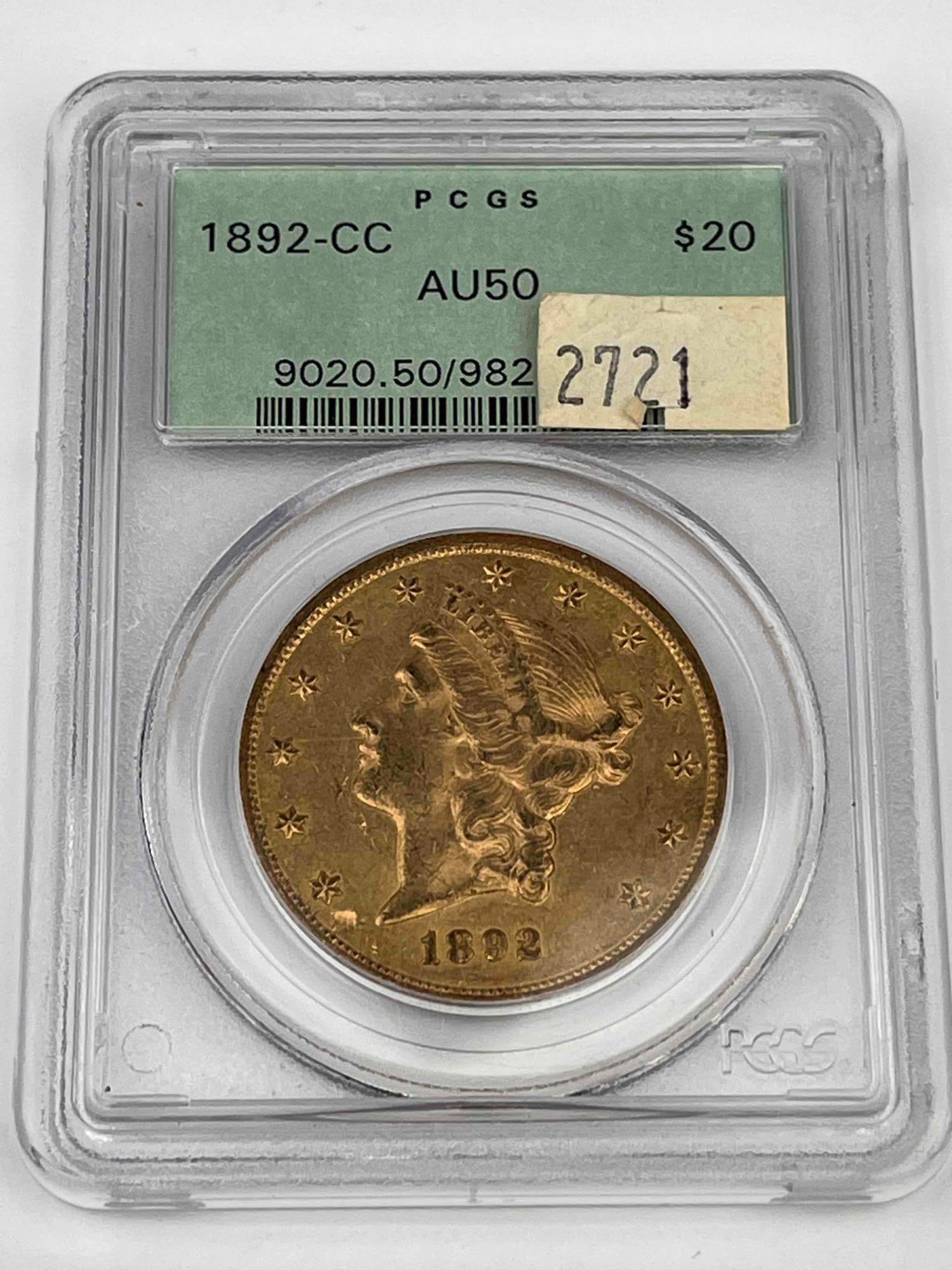 1892-CC Liberty Gold Eagle $20 AU50 PCGS (1 of 3)