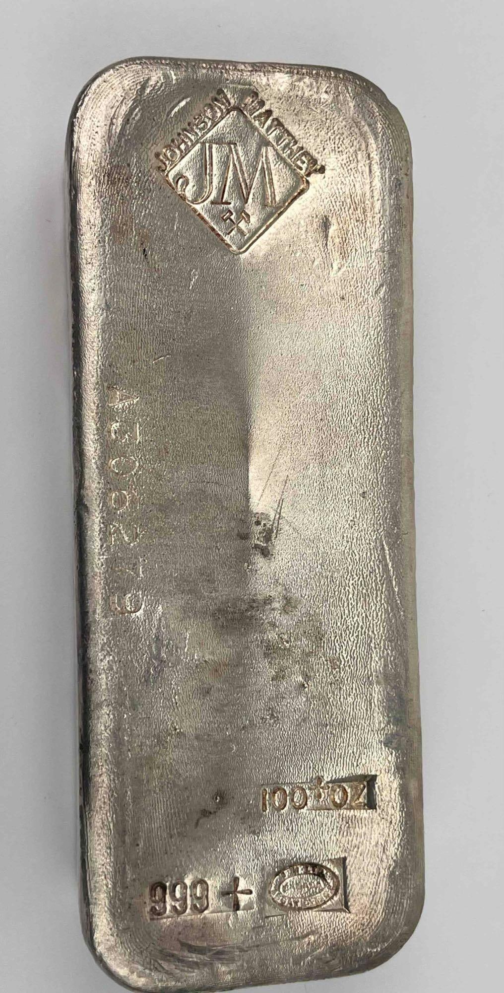 Johnson Matthey Vertical 100oz. 999 Fine Silver Ingot / Bar (1 of 5)