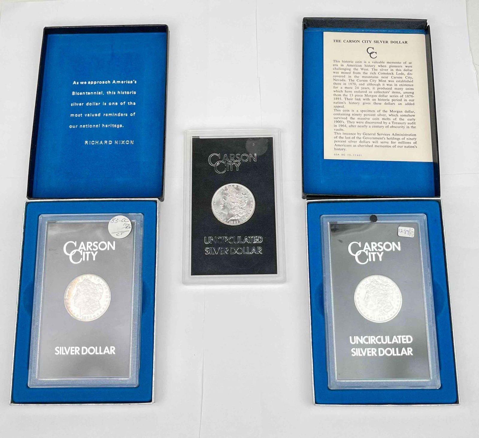 Lot of Three Carson City Uncirculated Silver Dollars (1 of 9)