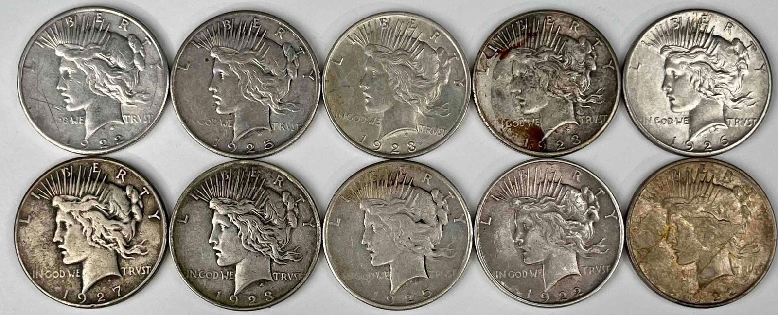 Lot of 10 Silver Peace Dollars (1 of 2)