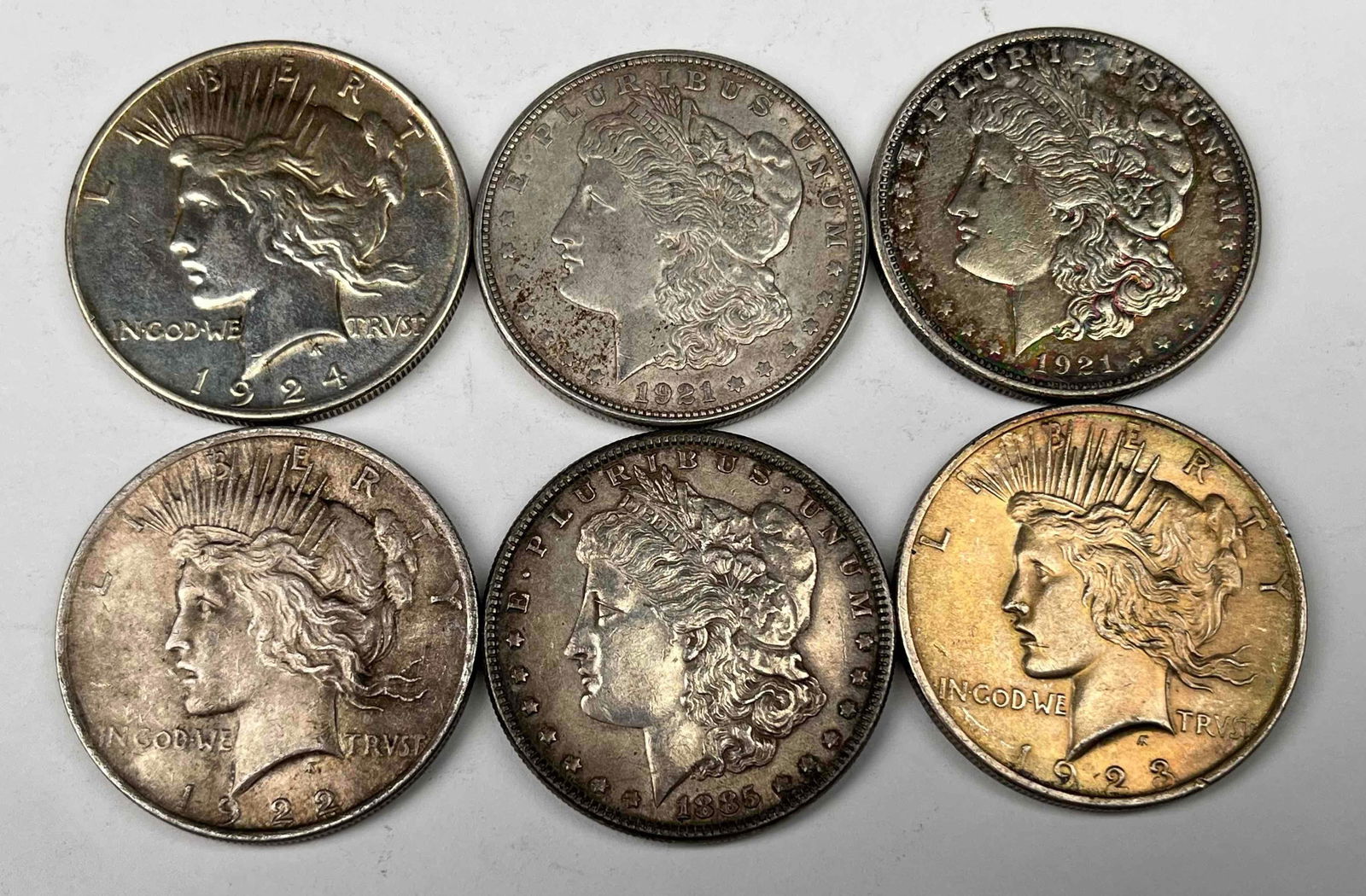 Lot of 6 - Morgan and Peace Dollars (1 of 6)