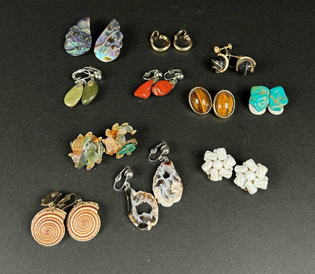 11 Vintage Natural Stone Clip-on Earrings (1 of 3)