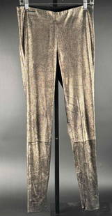 Ralph Lauren Metallic Leather Pants: Gold metallic skinny fit pants from Ralph Lauren. External fabric is lamb leather and external fabric is 97% cotton, 3% elastane. In great used condition. Please see photos for additional details.  Di