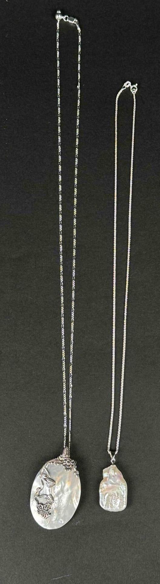 Two Sterling Silver and Pearl Pendant Necklaces (1 of 9)