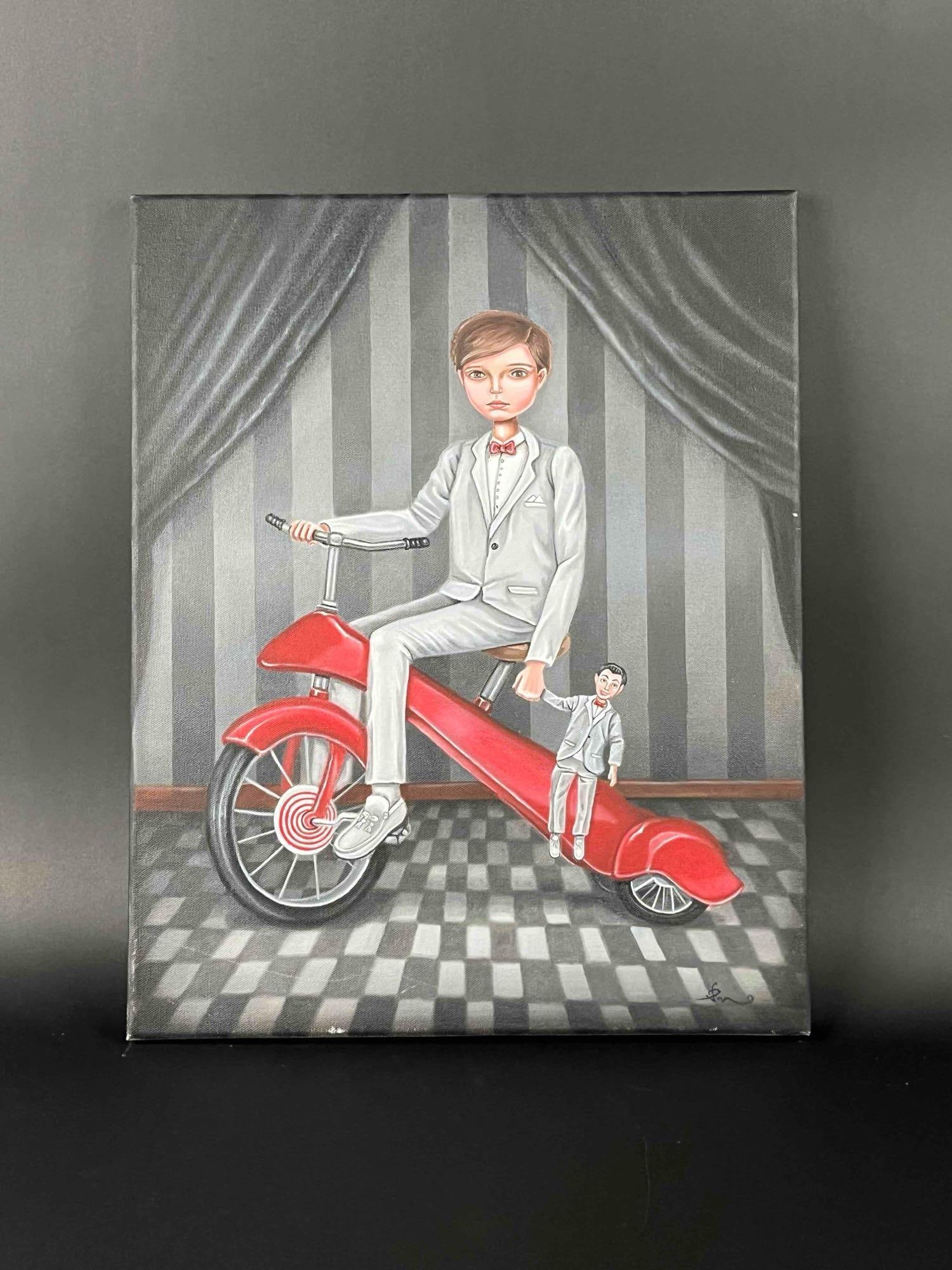 Pee Wee Herman Doll and Bike Painting (Acrylic on Canvas) (1 of 6)