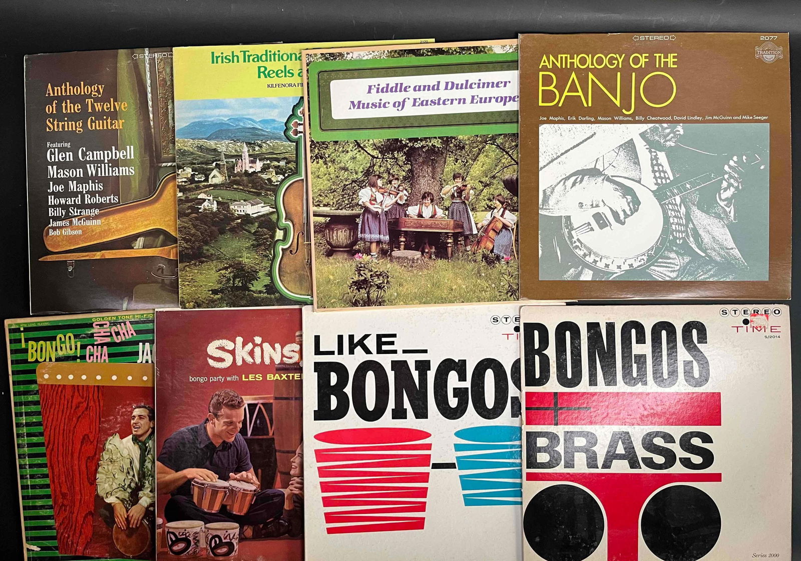 Vintage Bongos and Banjos Vinyl Records: Vintage Bongos and Banjos vinyl records. Lot includes 8 vintage vinyl records. All records are in good vintage condition. Please refer to photos for further details. Please note all lots show signs