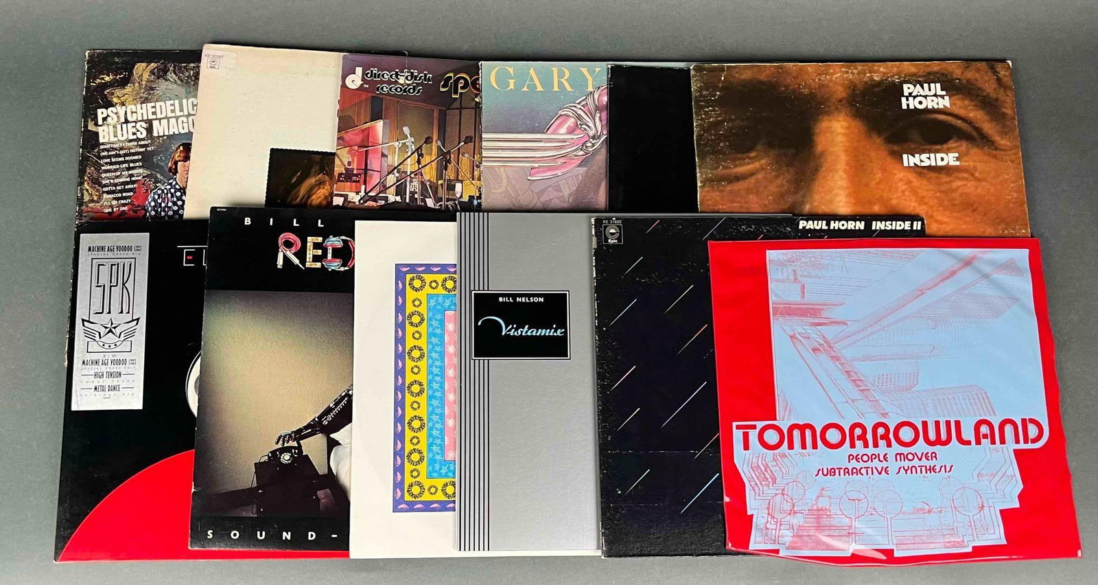 12 Psychedelic Electric Records: 12 Psychedelic Electric Records. All records are in good condition. Please refer to photos for further details. Records include : Bill Nelson - Vistamix Paul Horn - Inside Paul Horn - Inside II