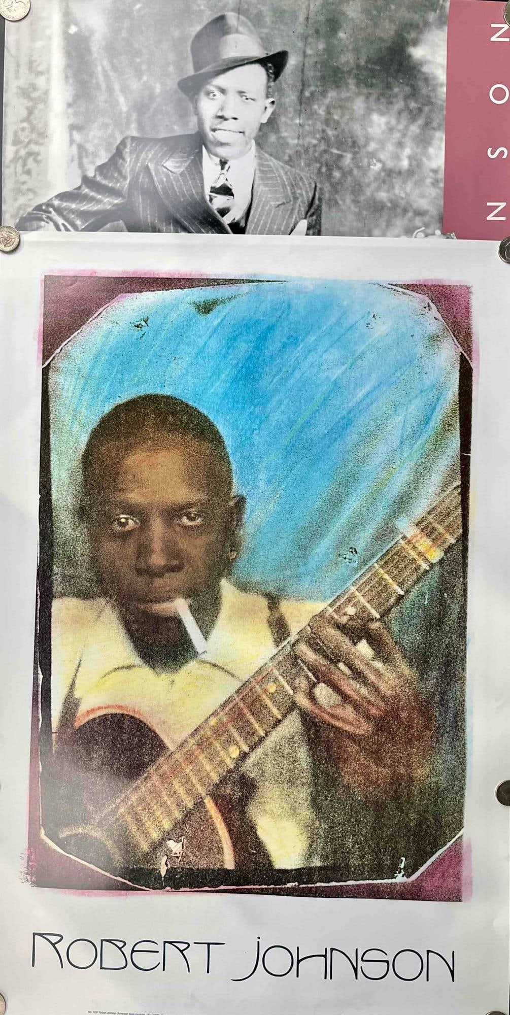 2 Vintage Robert Johnson Posters: 2 vintage Robert Johnson posters. Both posters are in excellent vintage condition. Please refer to photos for further details. Dimensions: Both are 24"L x 36"H Please note all lots show s