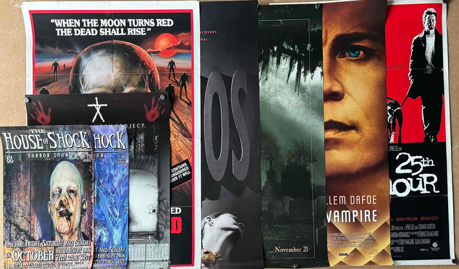Modern Horror Memorabilia (Blair Witch, House of Shock, and More): Modern horror memorabilia. All pieces are in good vintage condition. Please see photos for additional details. Lot includes: house of shock horror show ( blue ): 23” x 14” house of shock