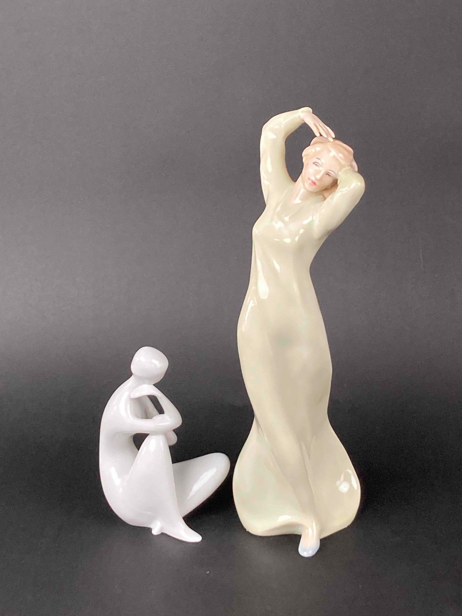Modernist Royal Dux and Royal Doulton "Reflections" Figurines: Modernist Royal Dux and Royal Doulton "Reflections" Figurines. Both Figures are in MINT condition. Please see photos for additional details. Czechoslovakian Porcelain Figurine by Jitka Forejts