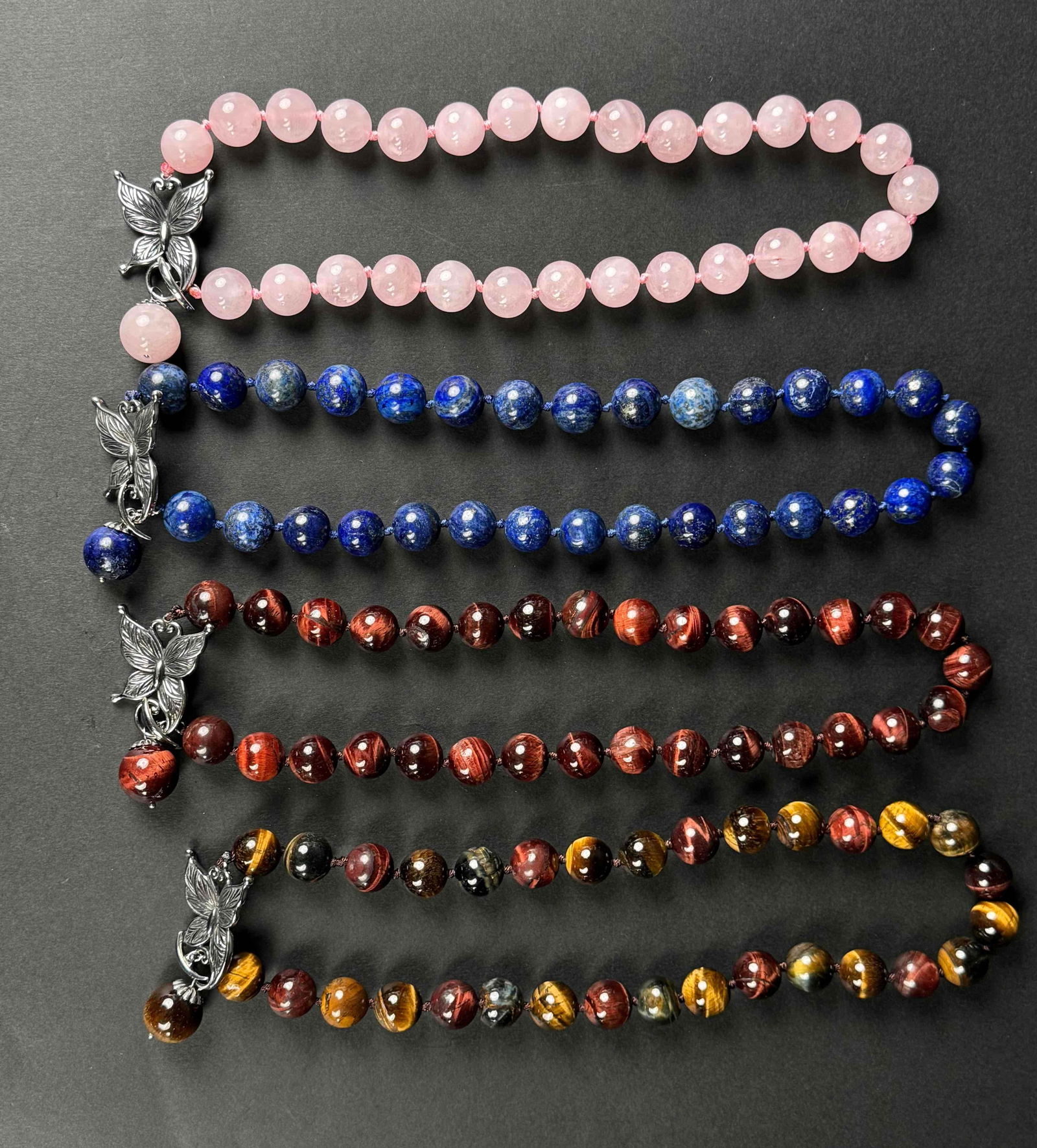 Lot of 4 Premium Gemstone Beaded Necklaces With Butterfly Toggle Lock (1 of 9)