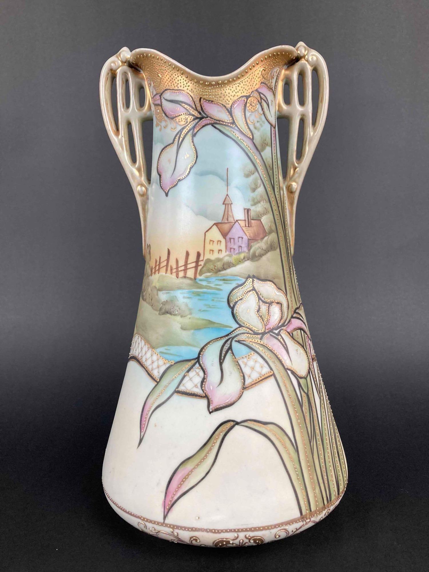 Nippon Hand Painted Floral Vase 13" (1 of 12)