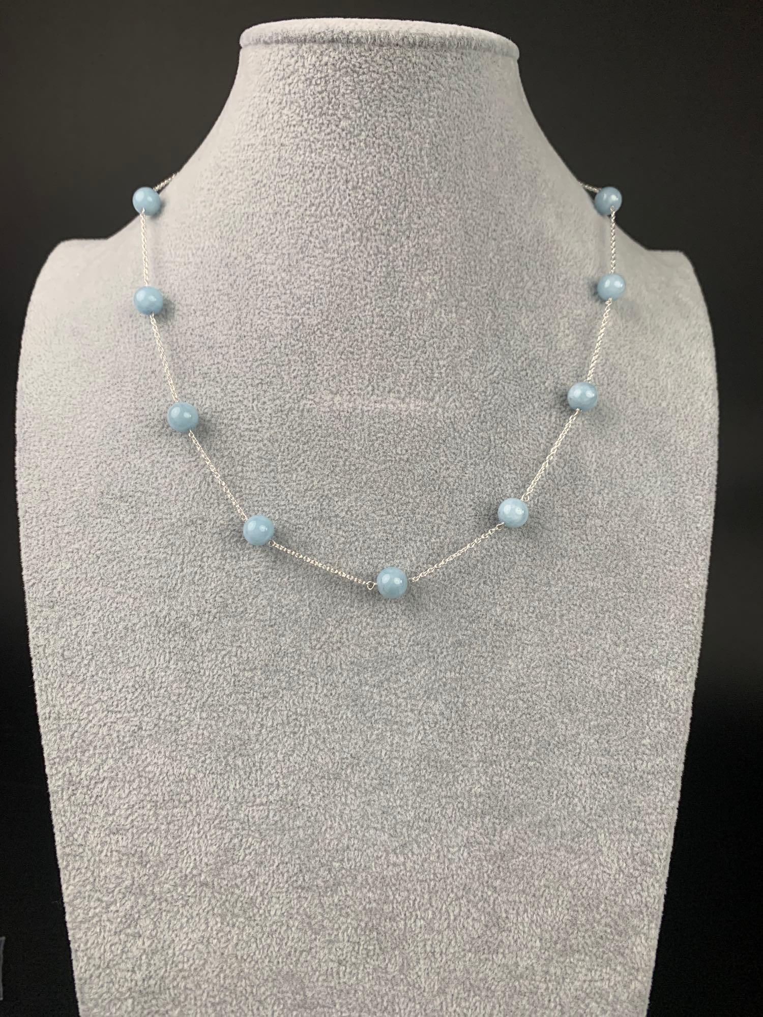 Blue Topaz Beaded Sterling Silver Necklace (1 of 4)