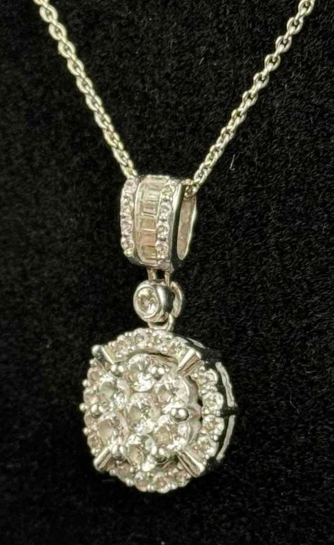 14K White Gold Halo Brilliant Cut Diamond Necklace (1 of 5)