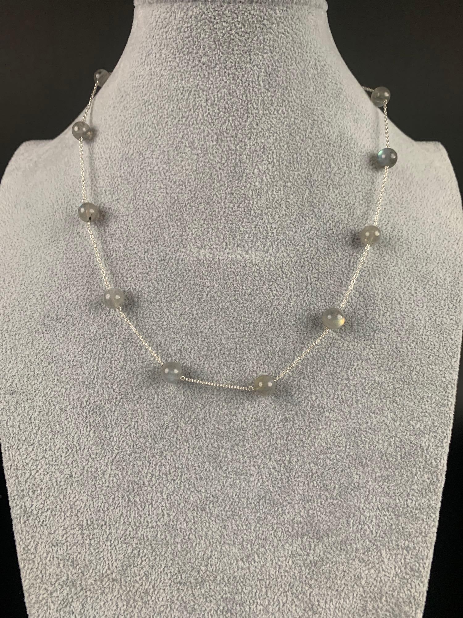Labradorite Beaded Sterling Silver Necklace: Labradorite beaded sterling silver necklace. Necklace is 20" and comes out to 37.50 CTW. Necklace is in excellent condition. Please refer to photos for further details. Please note all lots show