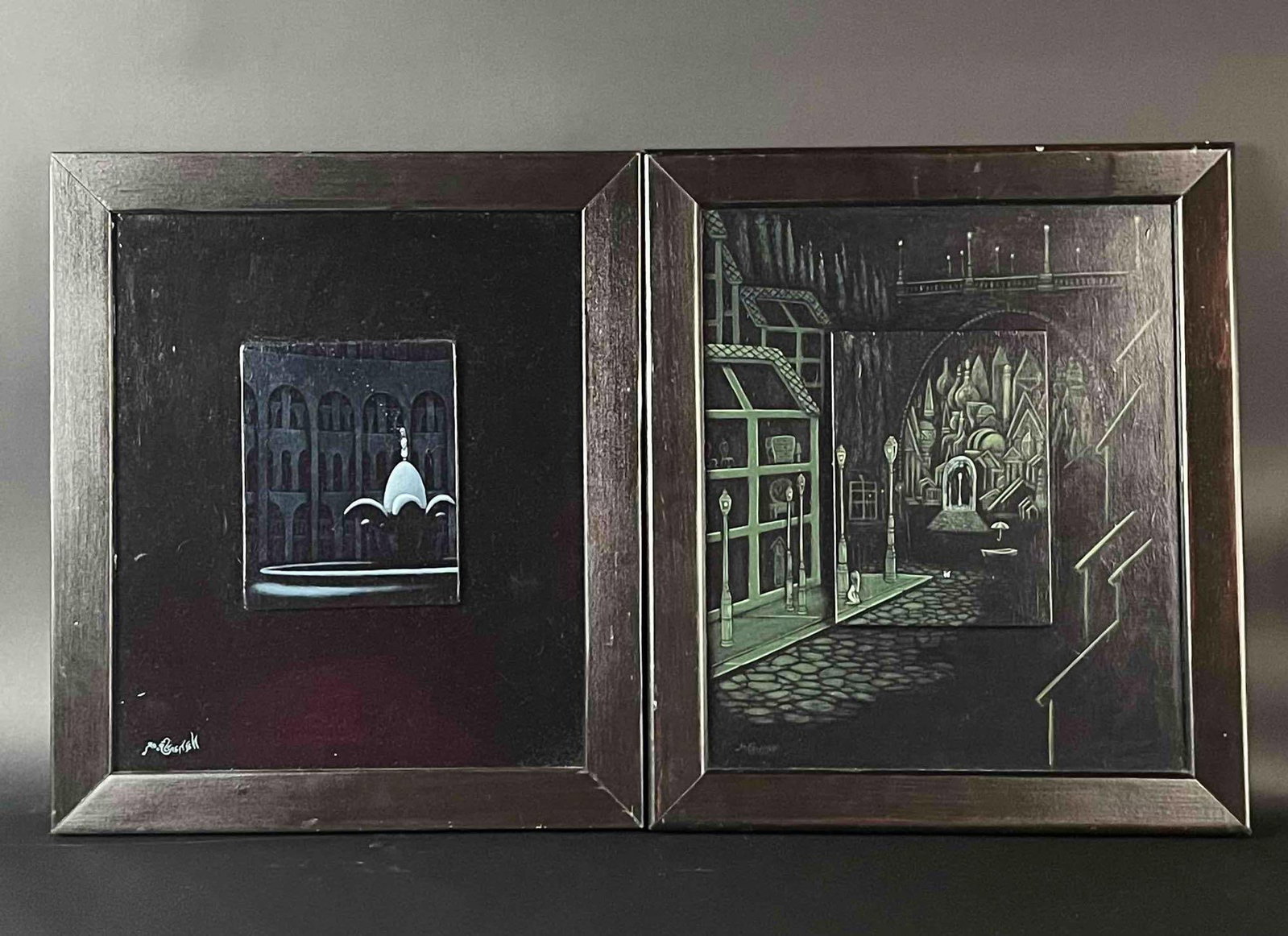 "Trial" & "The Answer" (Nathan Spoor, American): 2 Suggestivism acrylic painting on wood. Nathan Spoor, "Trial" Circa 2005 and was purchased in 2006 for $500.00 from CCNow.com. "Answer" does not have date on painting and was purchase