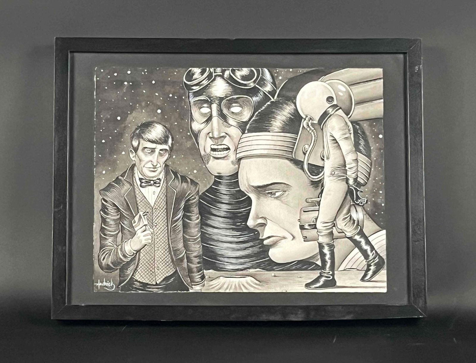 " It's My Birthday " (Tom Haubrick): Painting by Tom Haubrick named " Its My Birthday ". Painting is ink drawn on to paper. Tom Haubrick is a California born tattoo artist/artist. Painting is in excellent condition. Please refer 