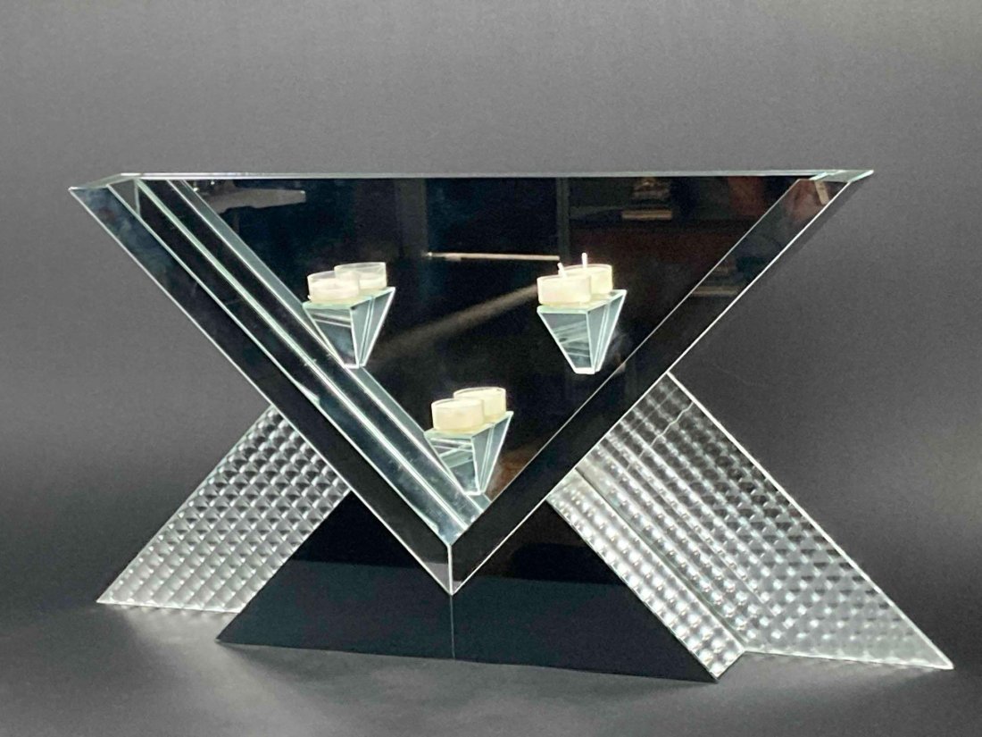 Postmodern Geometric Art Glass (Wall Mount): Postmodern Geometric Art Glass (Wall Mount) Reflective and artisan crafted. Piece is in excellent condition with little to no signs of wear. Please see photos for additional details. Dimensions: 24" x