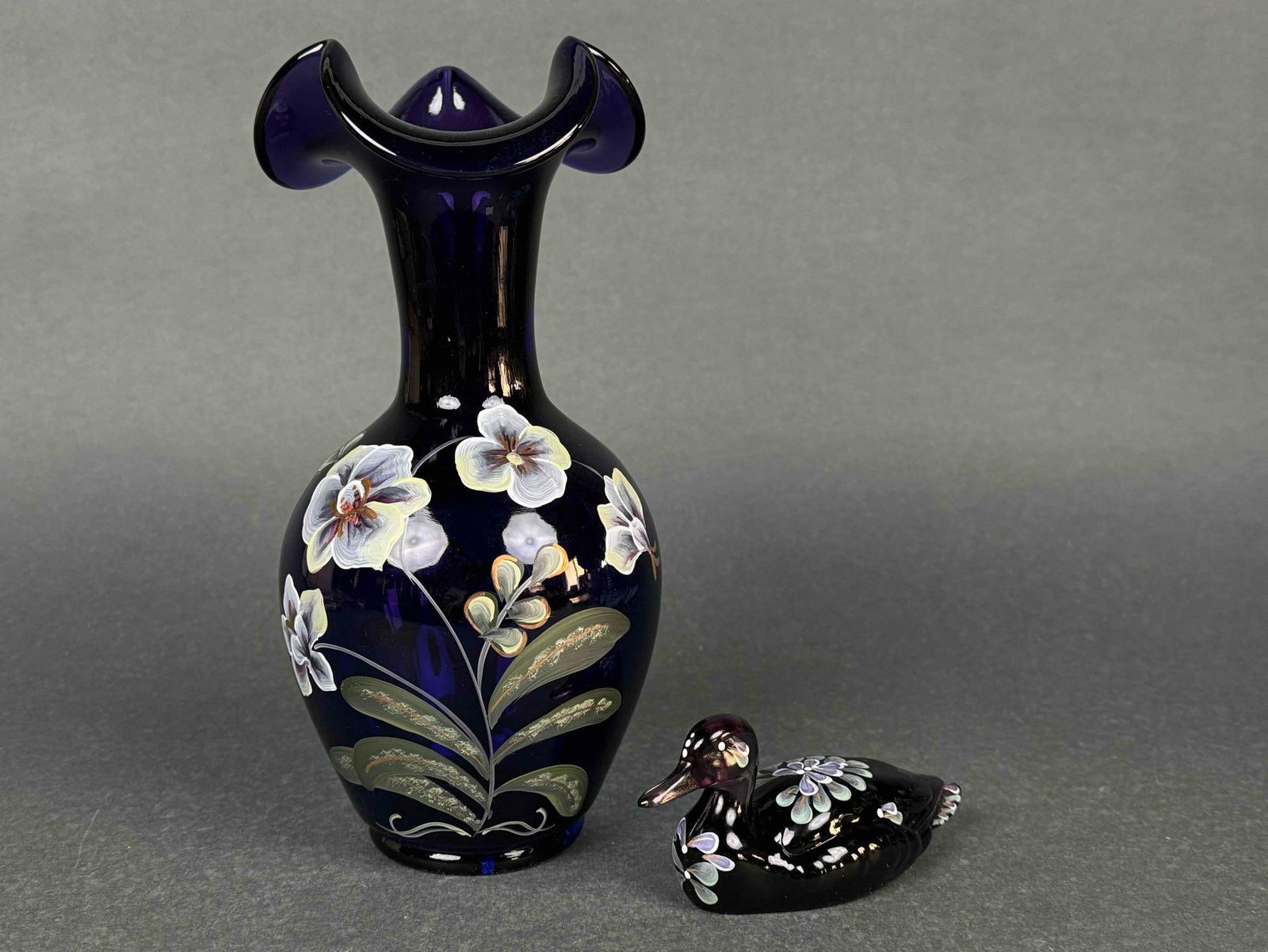 Amethyst Fenton Hand Painted Vase and Duck Figurine (1 of 10)