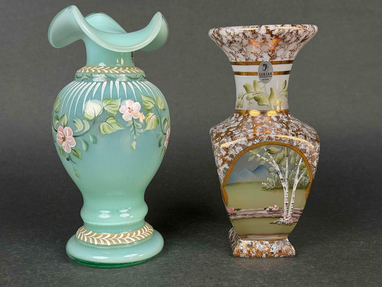 Pair of Hand Painted Fenton Glass Vases (1 of 10)