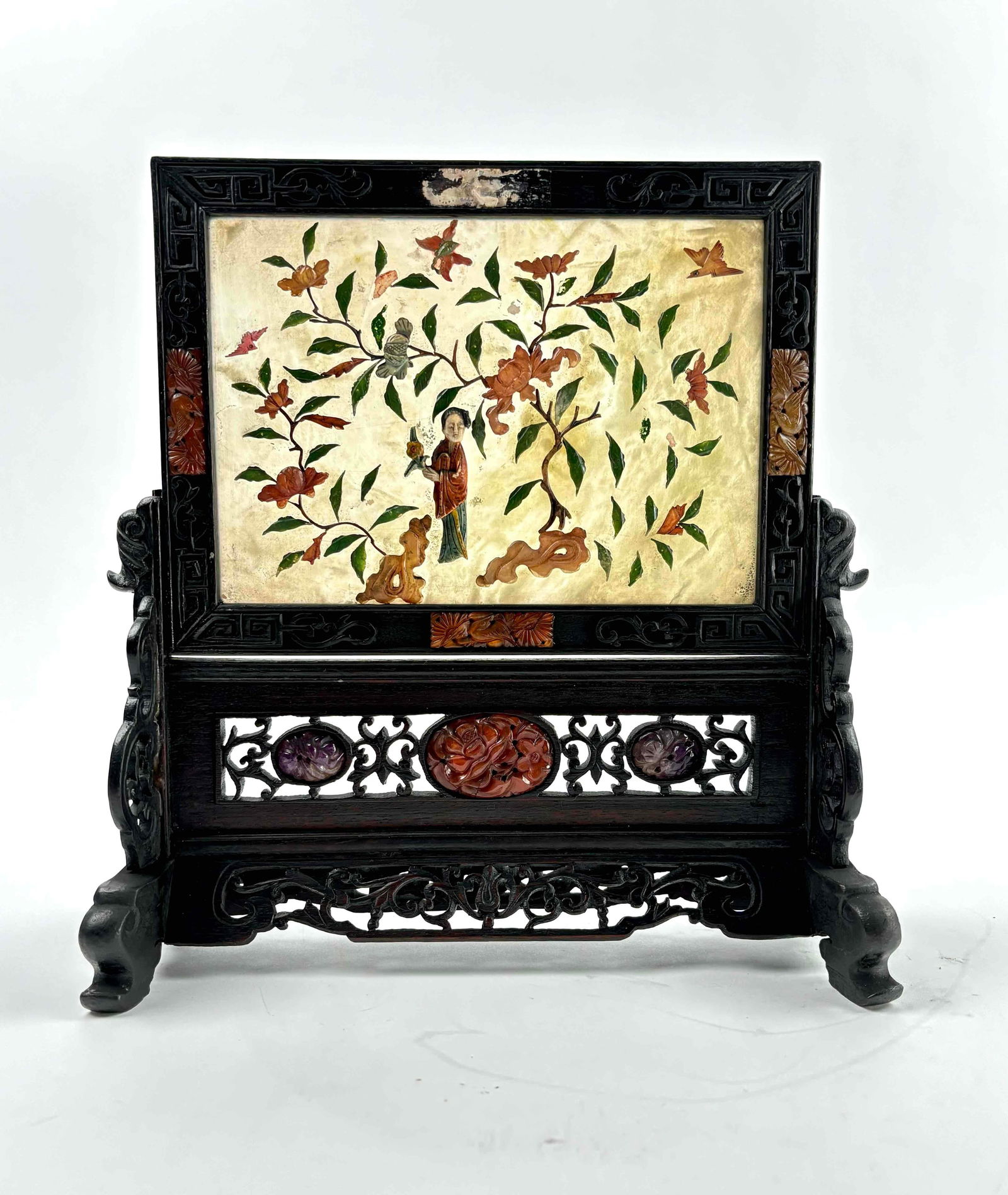 Chinese Jade and Precious Stone and Rosewood Table Screen (1 of 12)